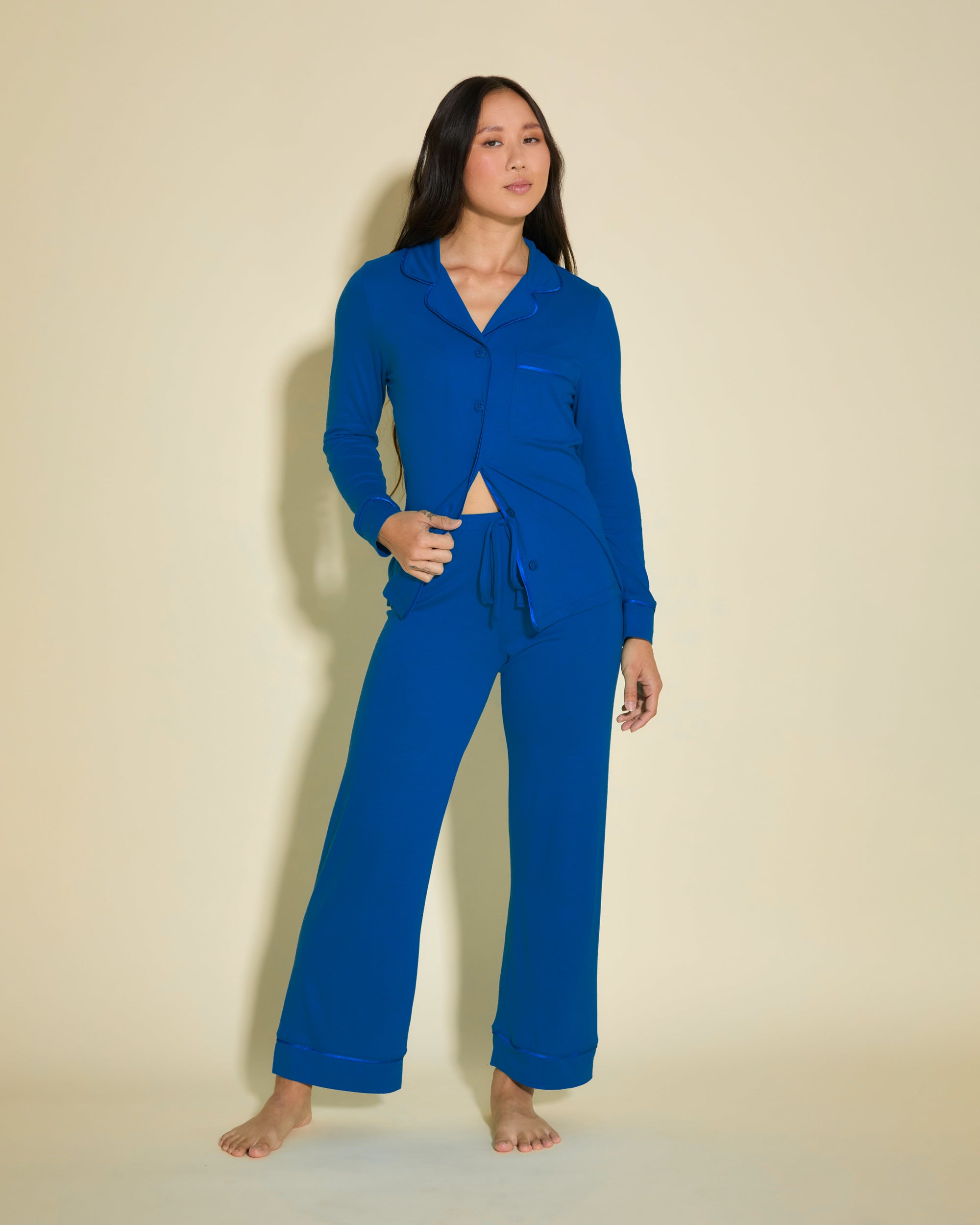 Azul Conjuntos - Bella Conjunto De Pijama Petite Con Camisa De Manga Larga Y Pantalones