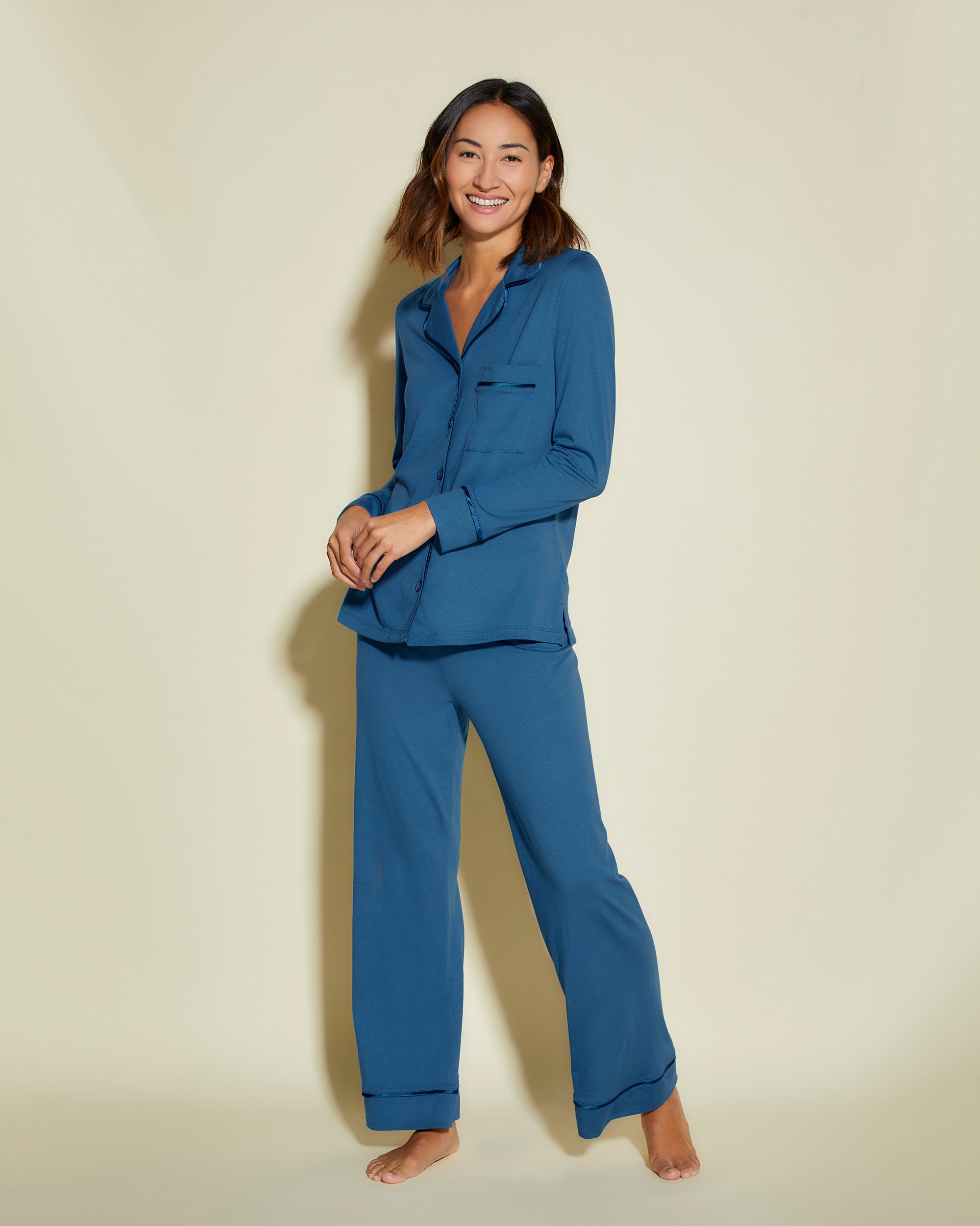 Blu Set - Bella Pigiama Con Top A Maniche Lunghe E Pantalone Petite