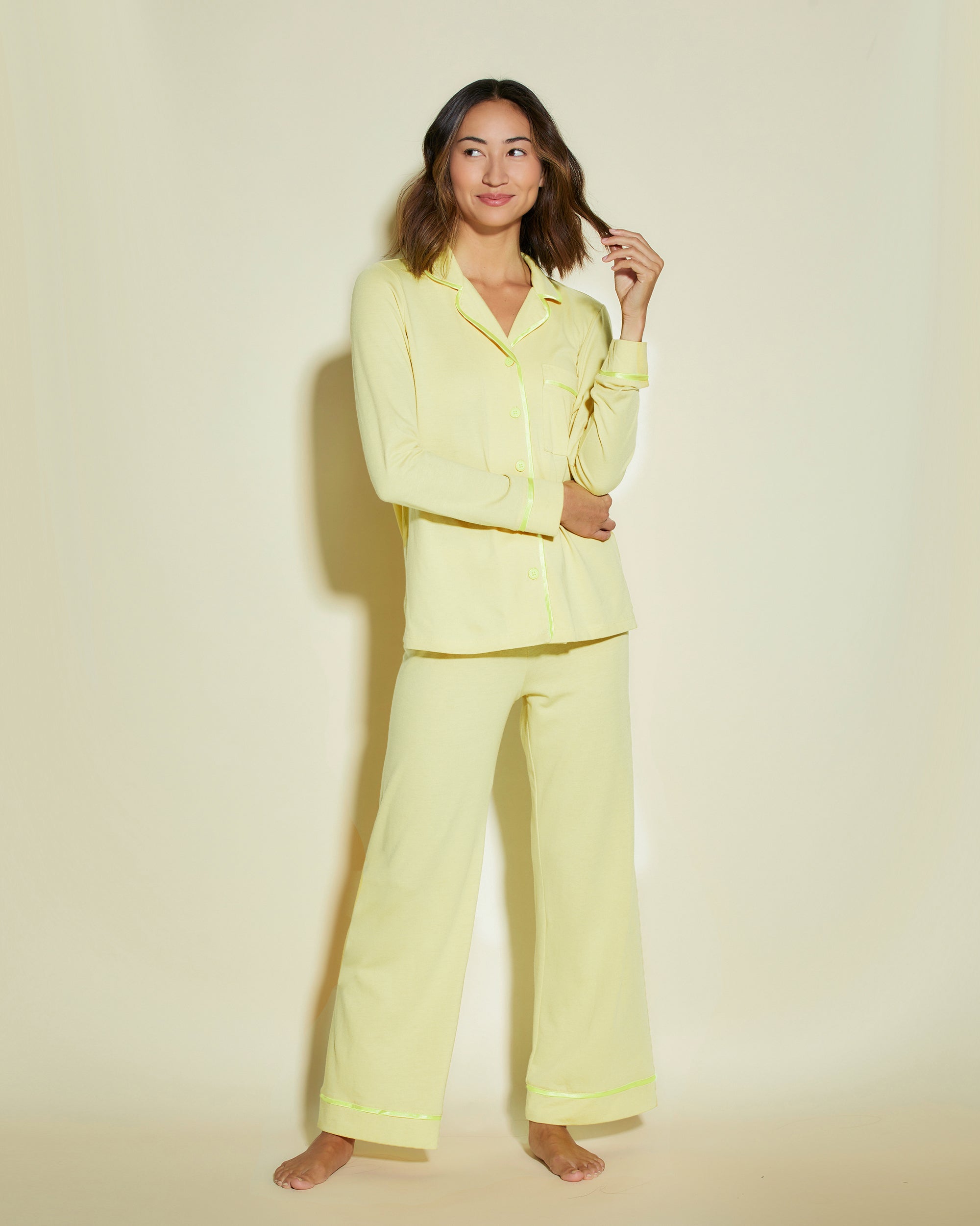 Amarilla Conjuntos - Bella Camisa De Manga Larga Y Pantalones De Pijama Petite