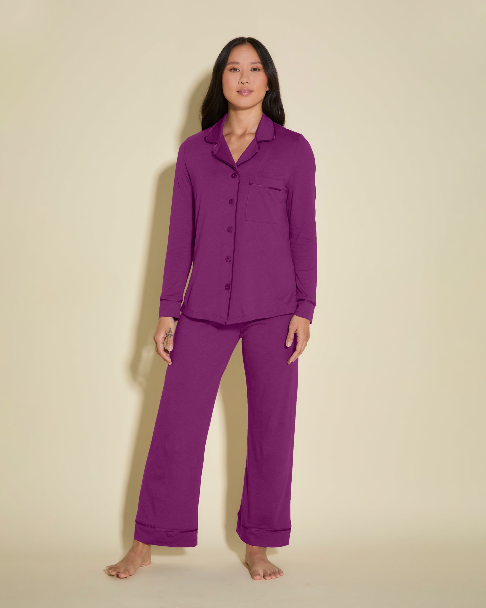 Púrpura Conjuntos - Bella Conjunto De Pijama Petite Con Camisa De Manga Larga Y Pantalones