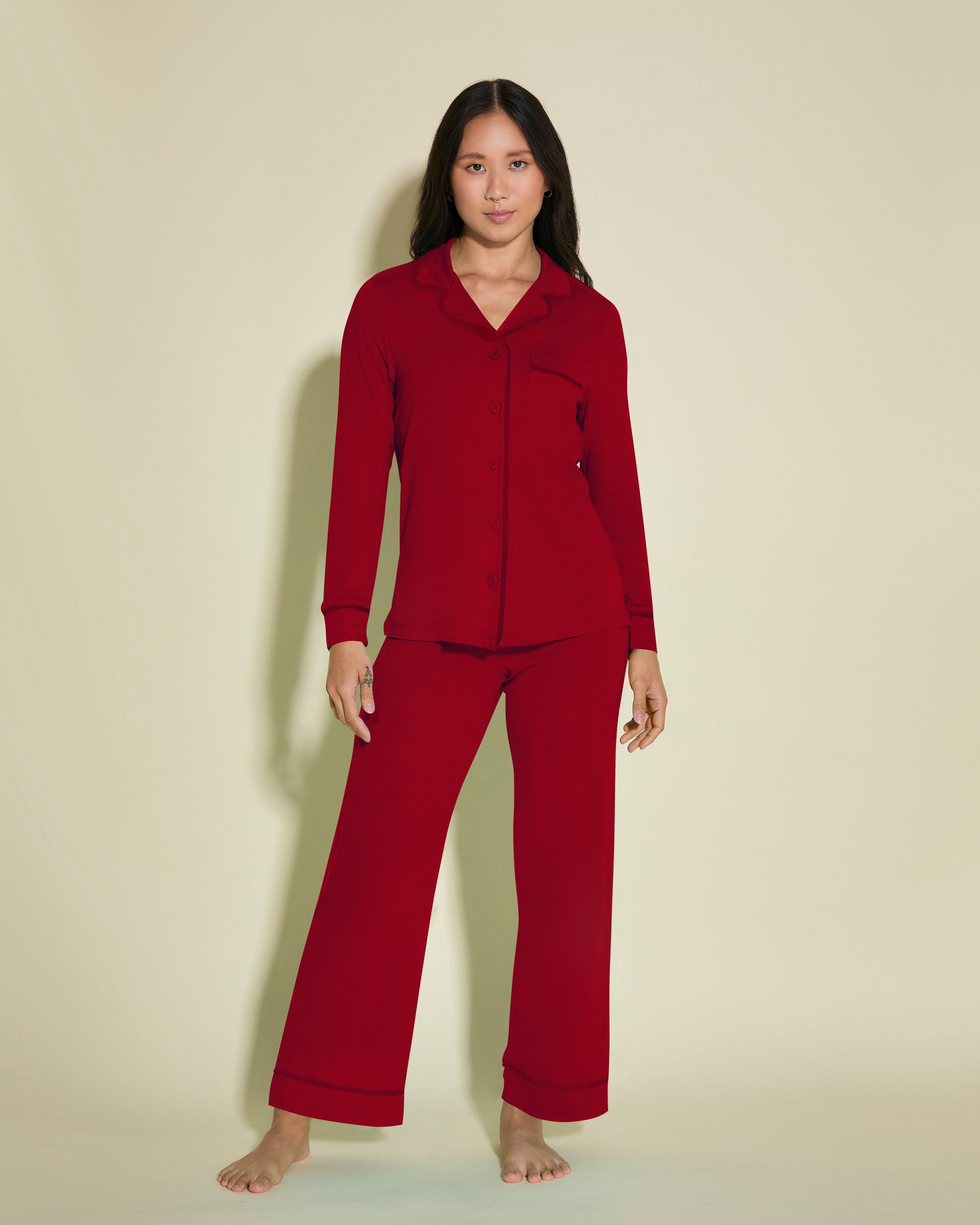 Rot Set - Bella Petite Langarm Oberteil & Hose Pyjama-Set