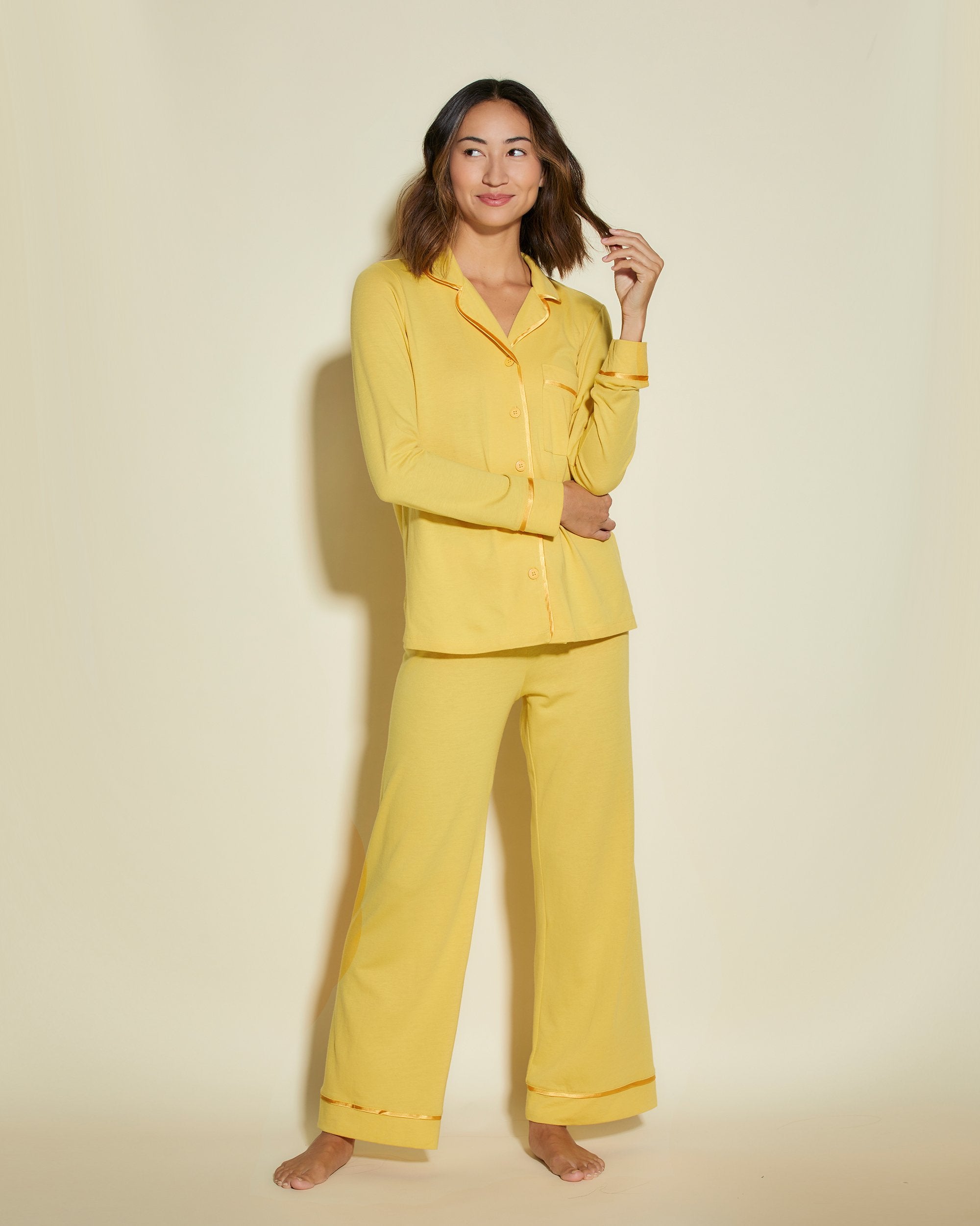 Amarilla Conjuntos - Bella Camisa De Manga Larga Y Pantalones De Pijama Petite