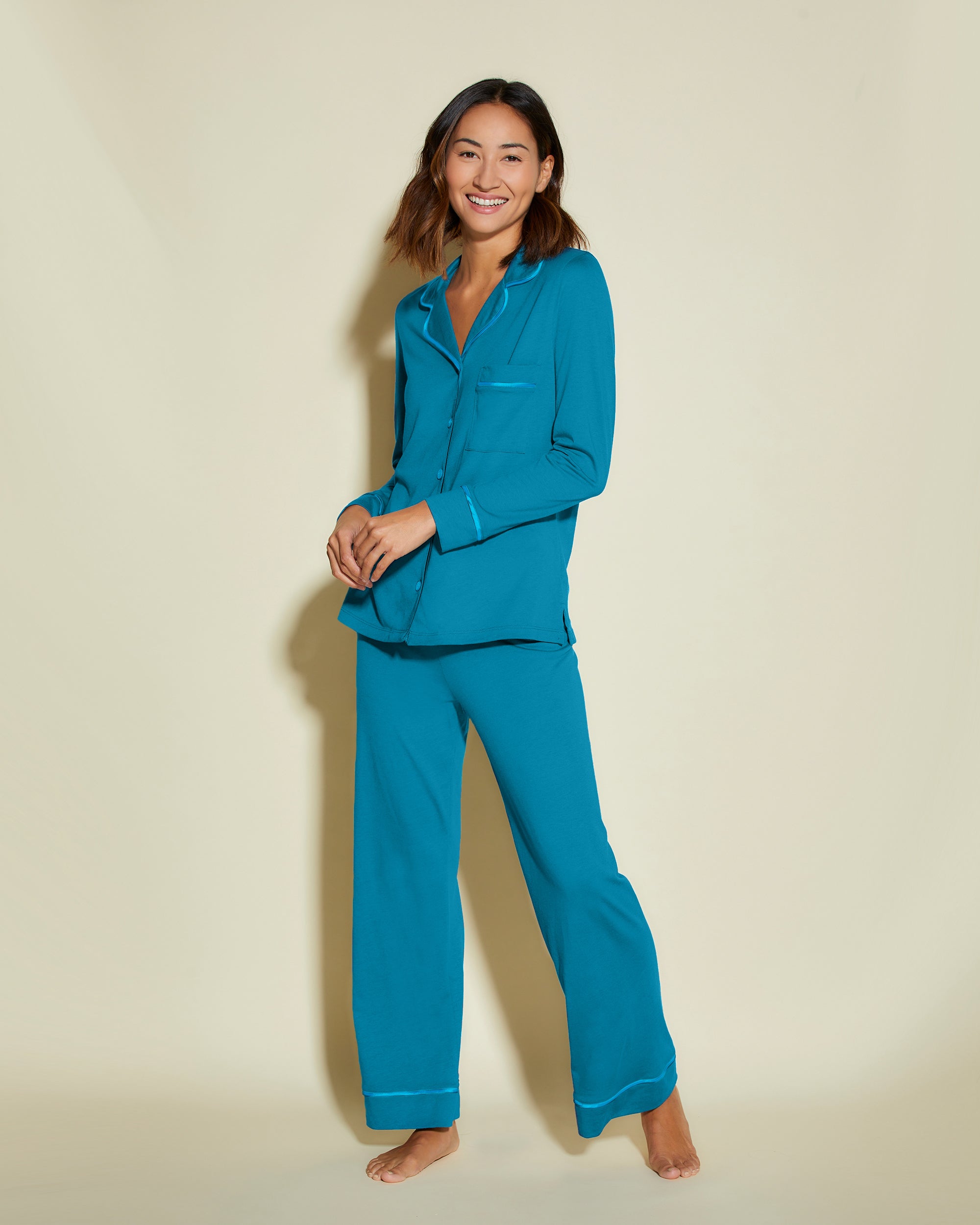 Blau Set - Bella Petite Langarm Oberteil & Hose Pyjama-Set