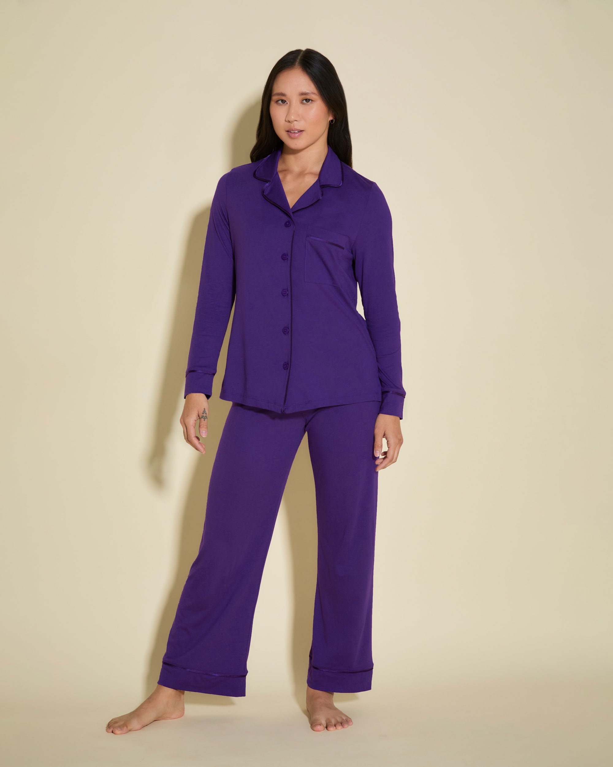 Púrpura Conjuntos - Bella Conjunto De Pijama Petite Con Camisa De Manga Larga Y Pantalones