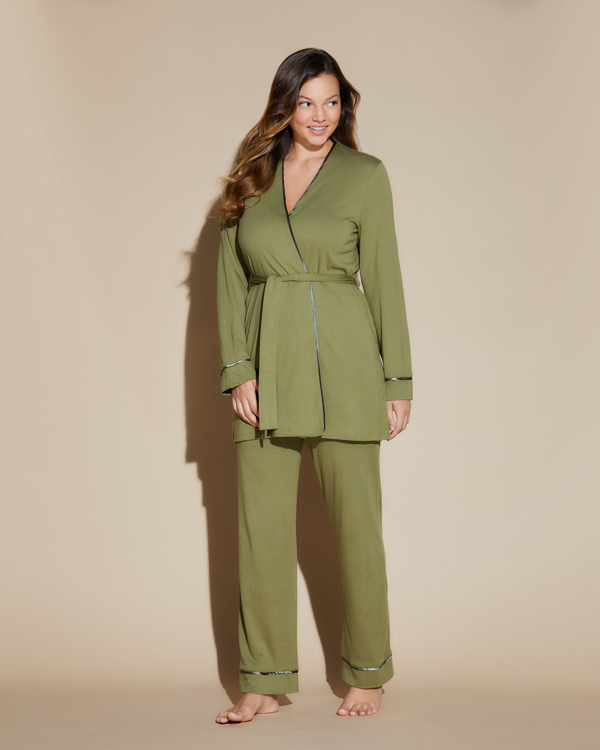 Green Set - Bella Curvy Racerback Cami, Pant And Robe Set