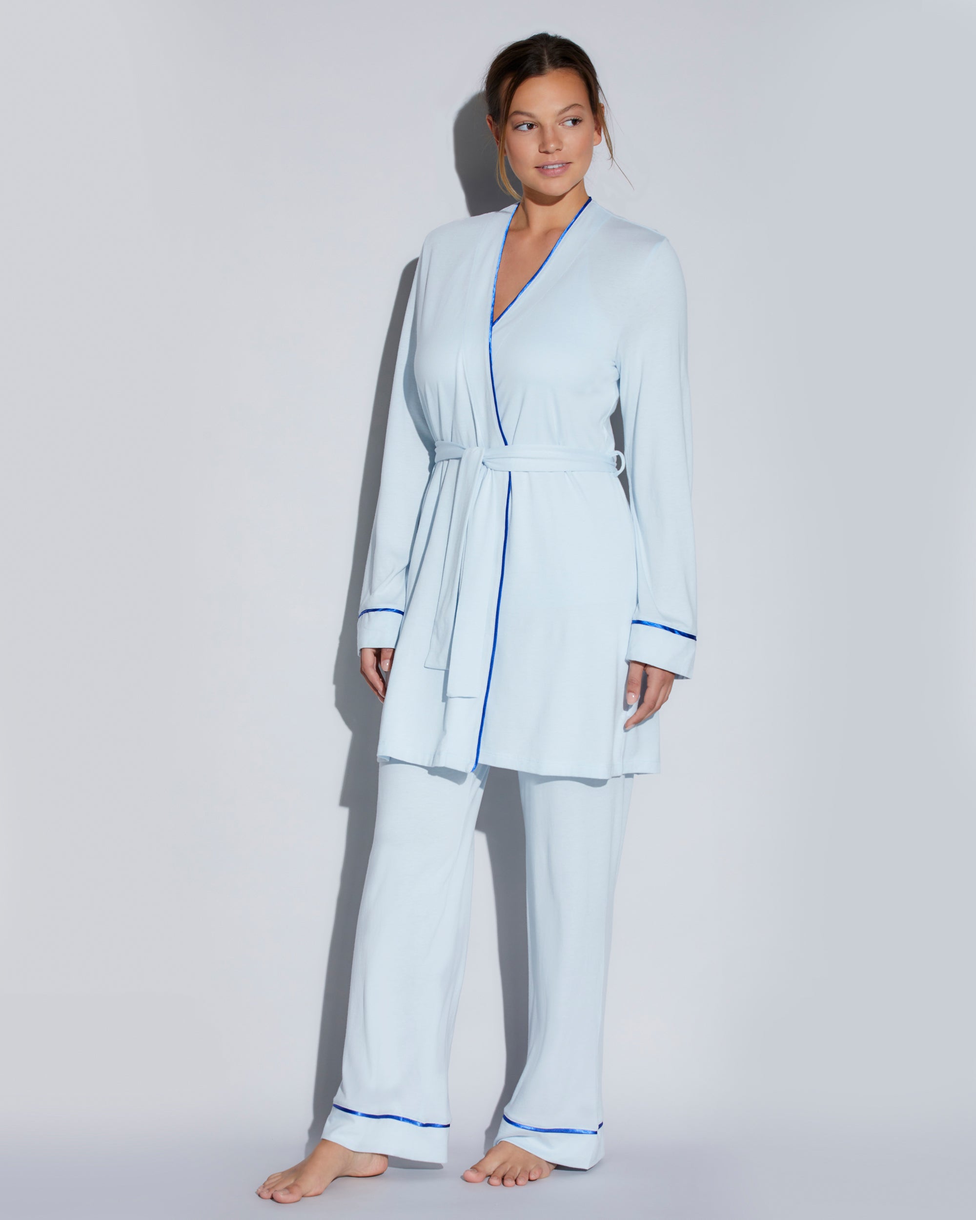 Blu Set - Bella Set Canotta Vogatore Curvy, Vestaglia E Pantalone Lungo