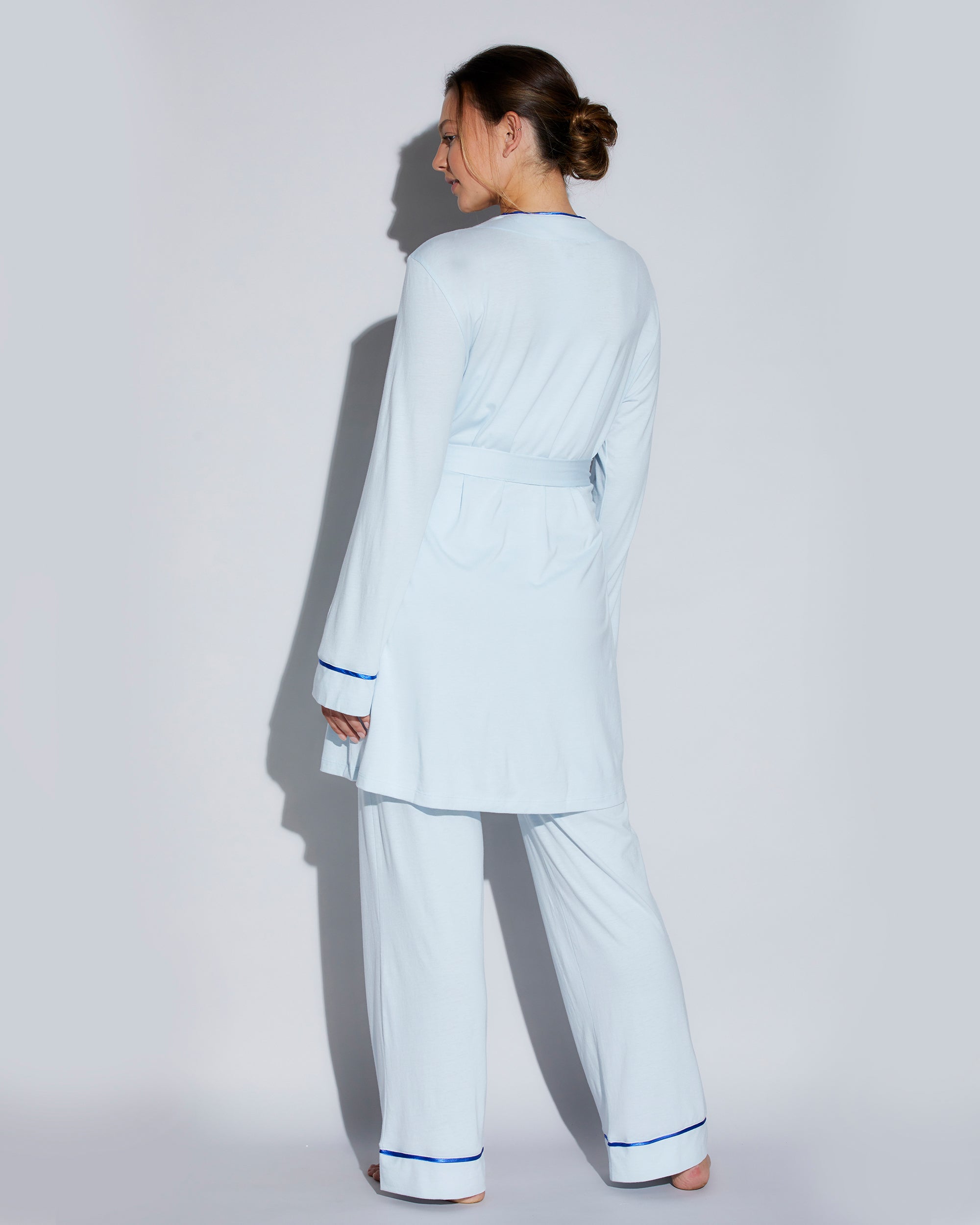 Blue Set - Bella Curvy Racerback Cami, Pant And Robe Set