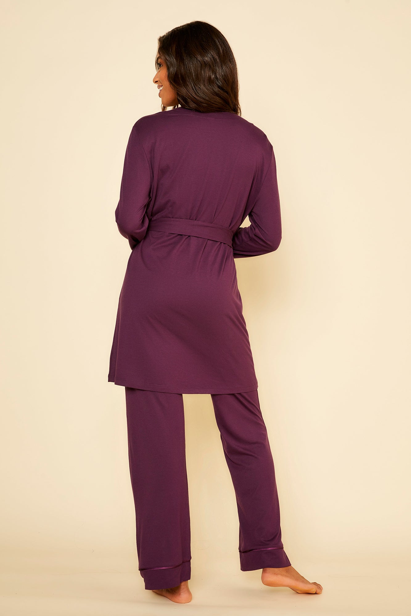 Lila Set - Bella Curvy Racerback-Camisole, Morgenmantel Und Pyjama-Hose Im Set