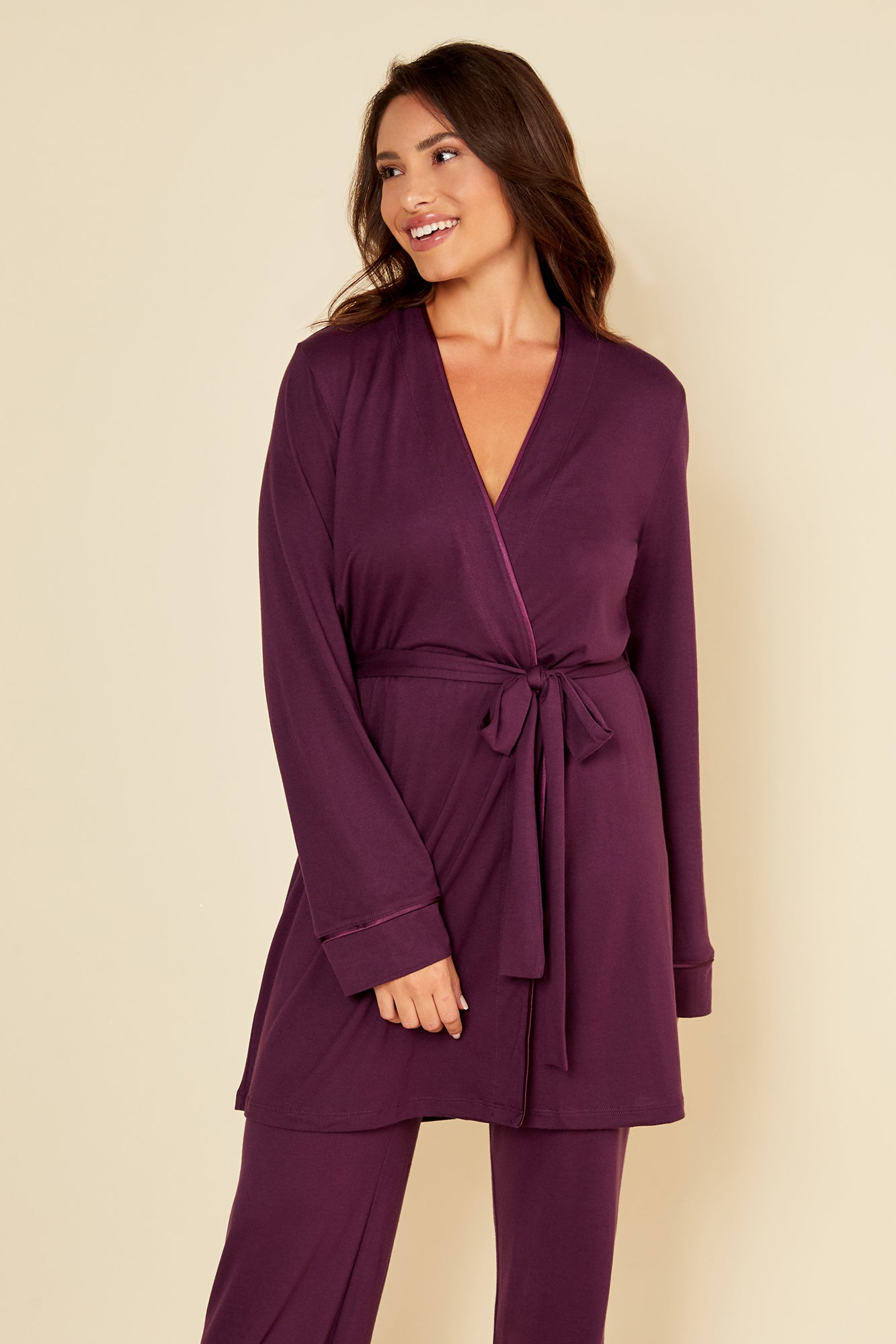 Lila Set - Bella Curvy Racerback-Camisole, Morgenmantel Und Pyjama-Hose Im Set