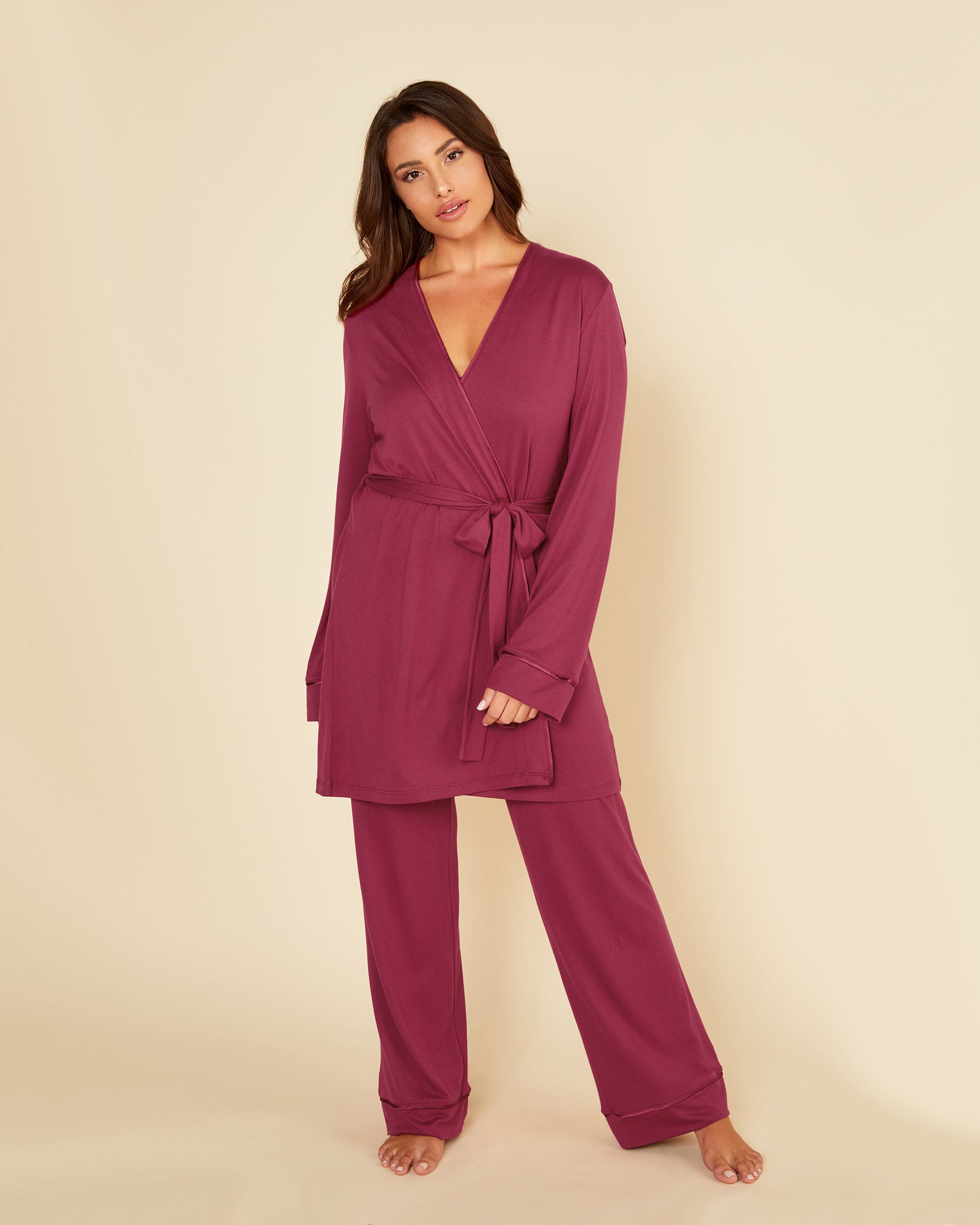 Rot Set - Bella Curvy Racerback-Camisole, Morgenmantel Und Pyjama-Hose Im Set