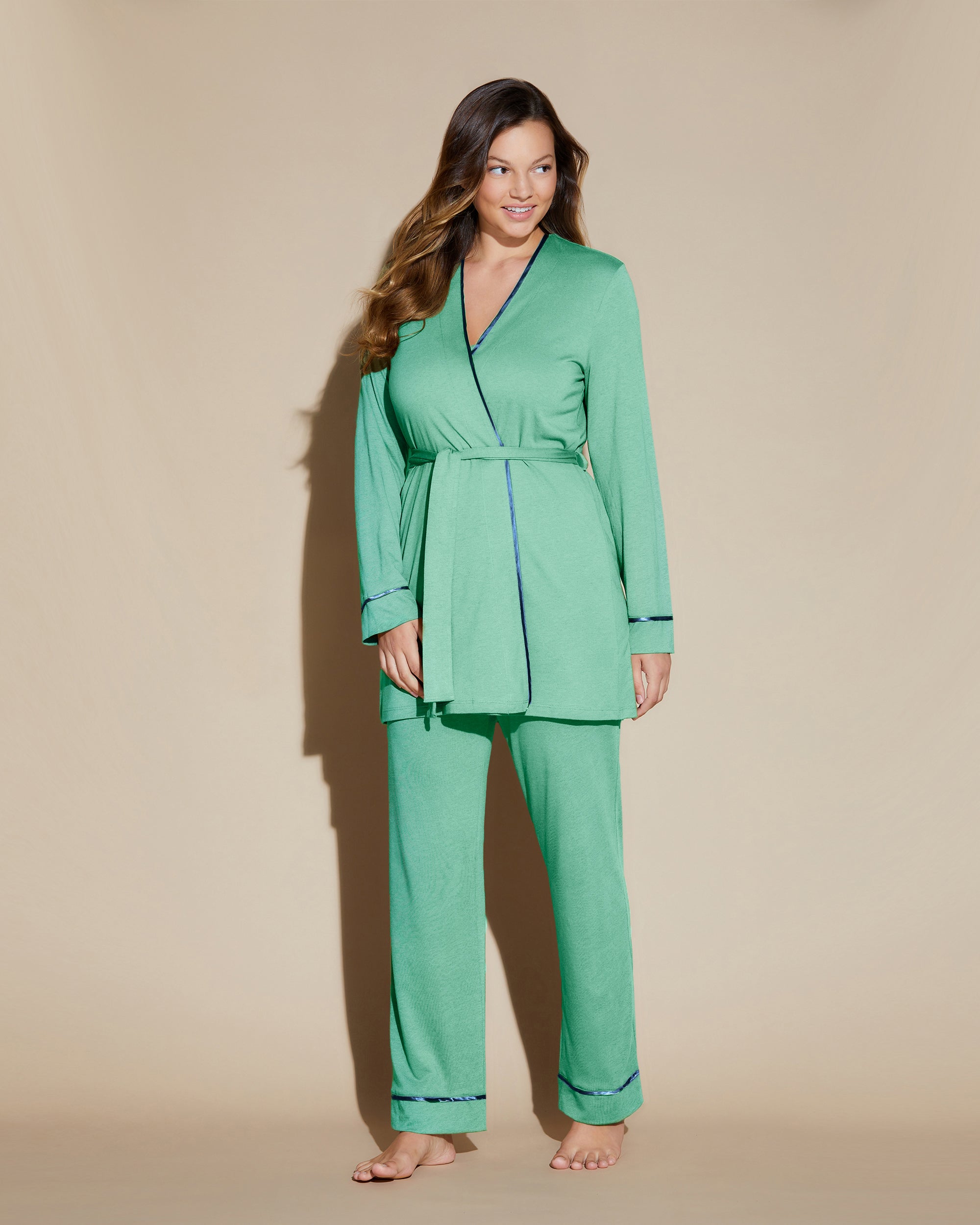 Verte Ensemble - Bella Ensemble De Pyjama Caraco Dos Nageur, Robe De Chambre, Pantalon Curvy