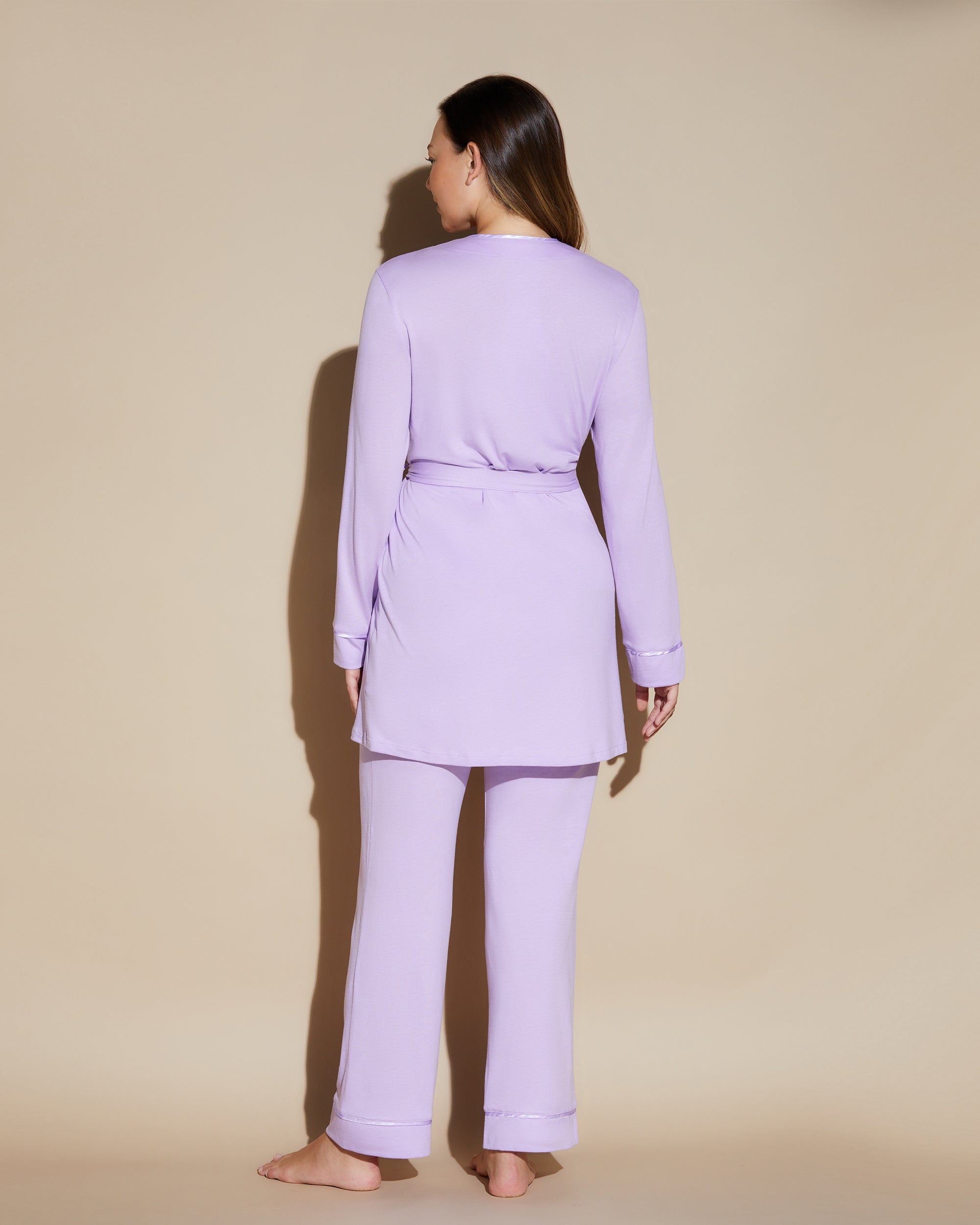 Purple Set - Bella Curvy Racerback Cami, Pant And Robe Set