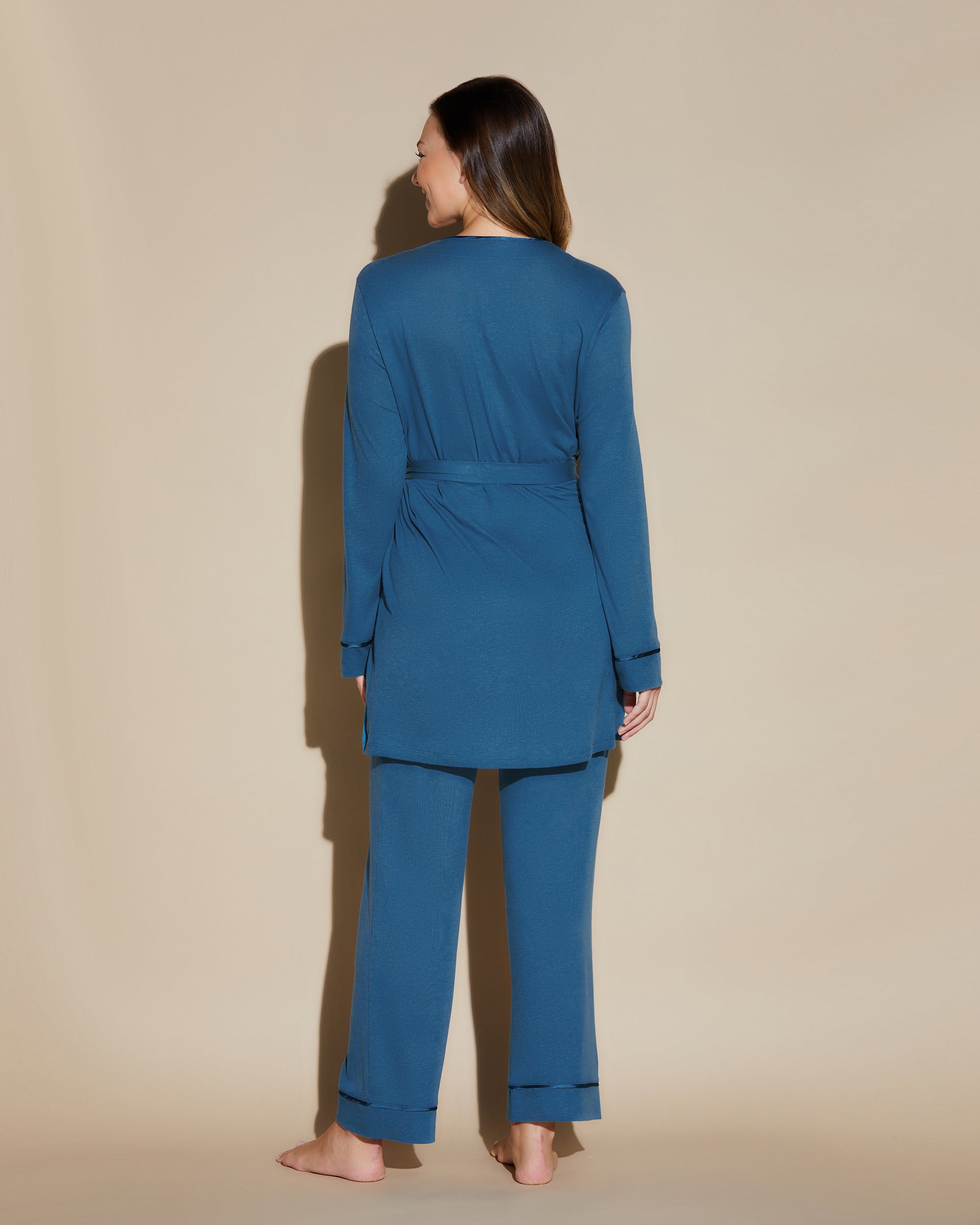 Bleue Ensemble - Bella Ensemble De Pyjama Caraco Dos Nageur, Robe De Chambre, Pantalon Curvy