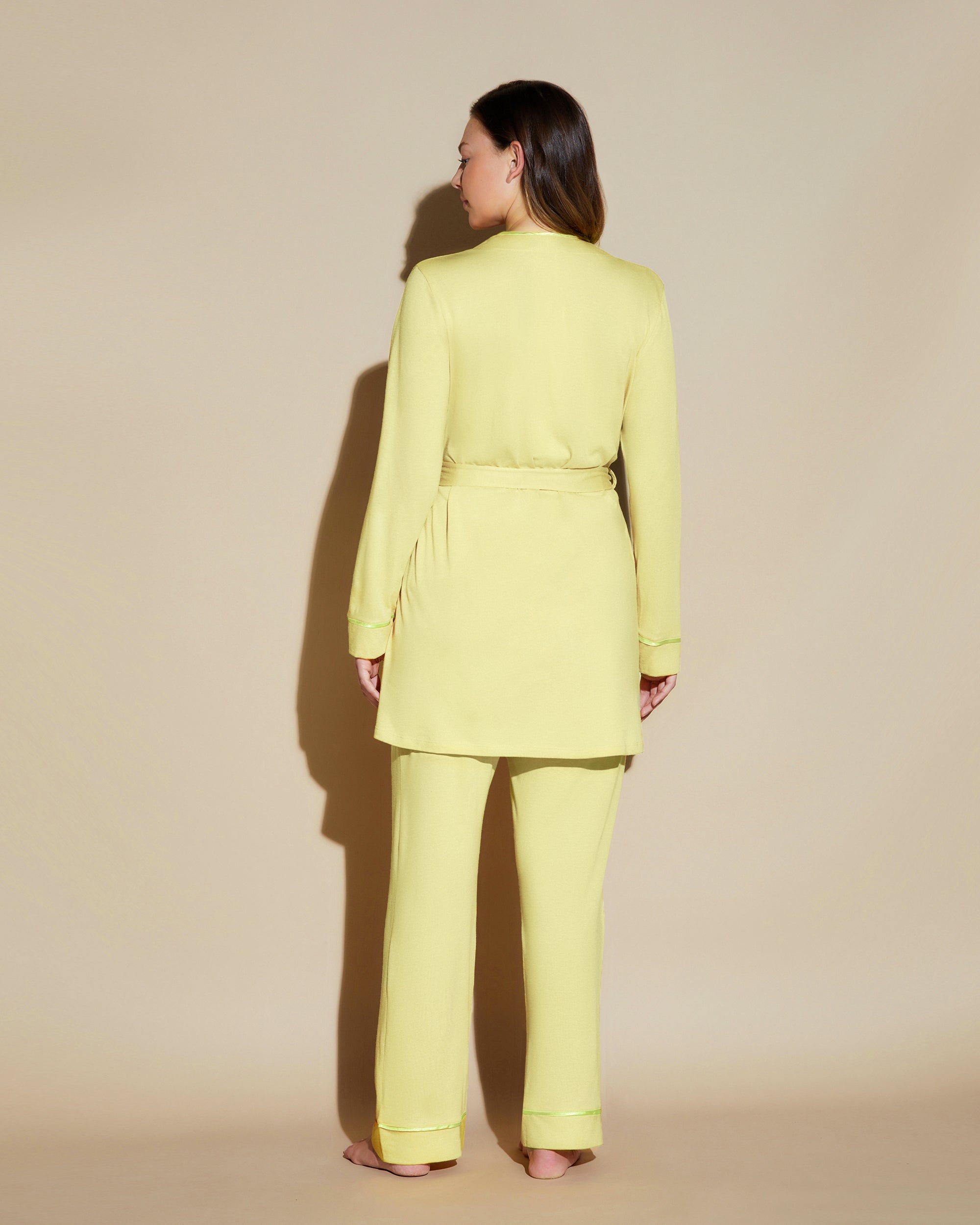 Jaune Ensemble - Bella Ensemble De Pyjama Caraco Dos Nageur, Robe De Chambre, Pantalon Curvy