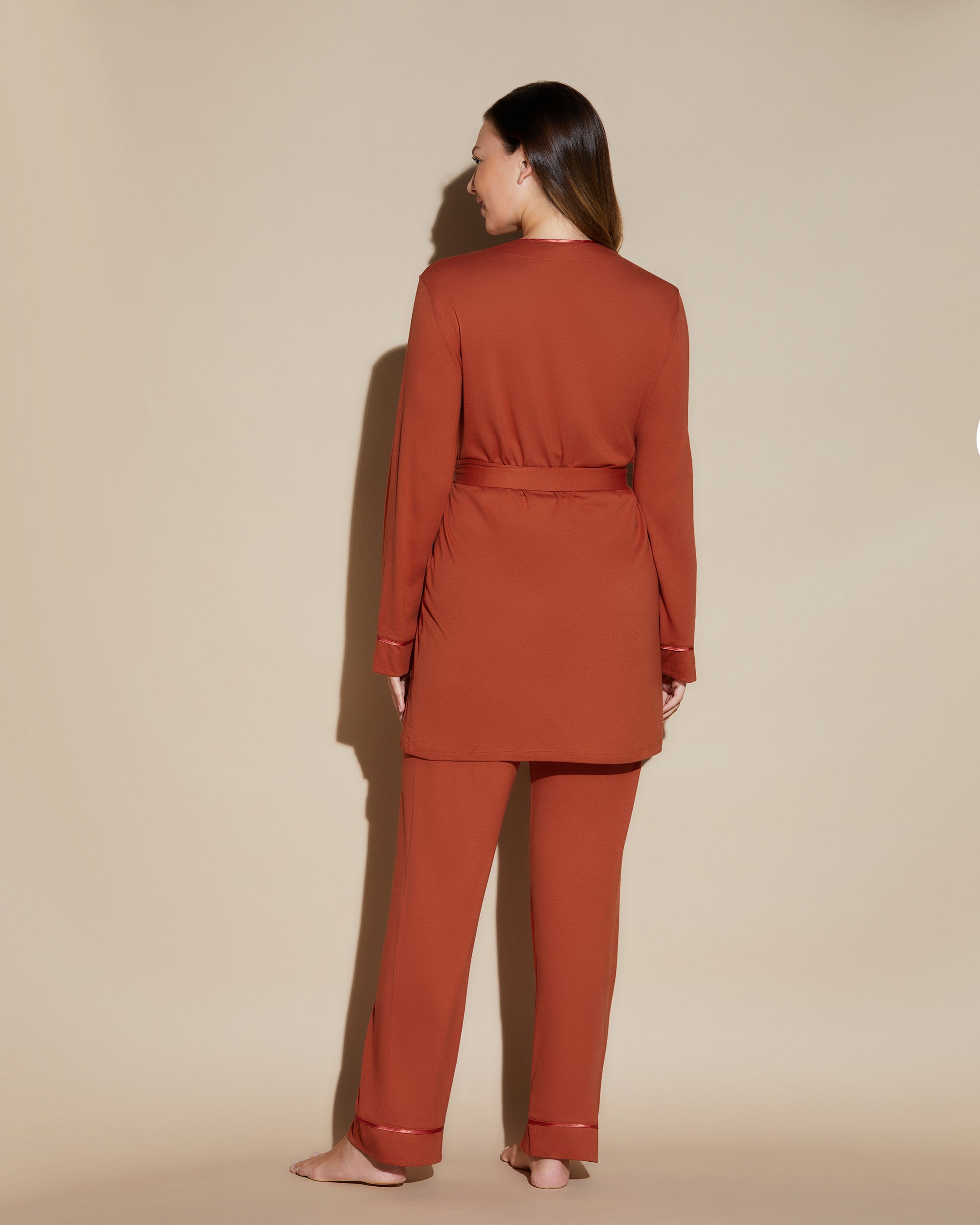 Orange Ensemble - Bella Ensemble De Pyjama Caraco Dos Nageur, Robe De Chambre, Pantalon Curvy