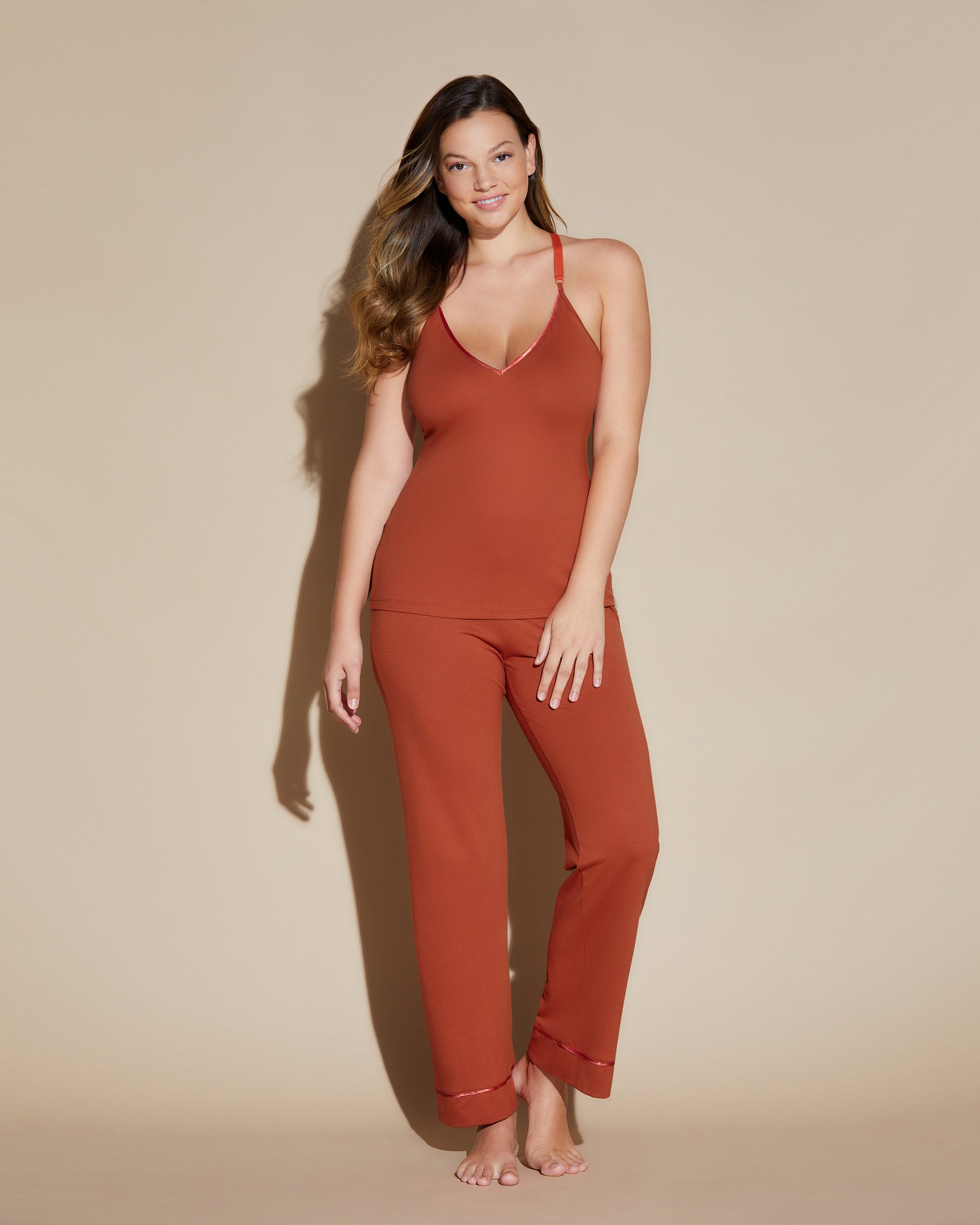 Orange Ensemble - Bella Ensemble De Pyjama Caraco Dos Nageur, Robe De Chambre, Pantalon Curvy