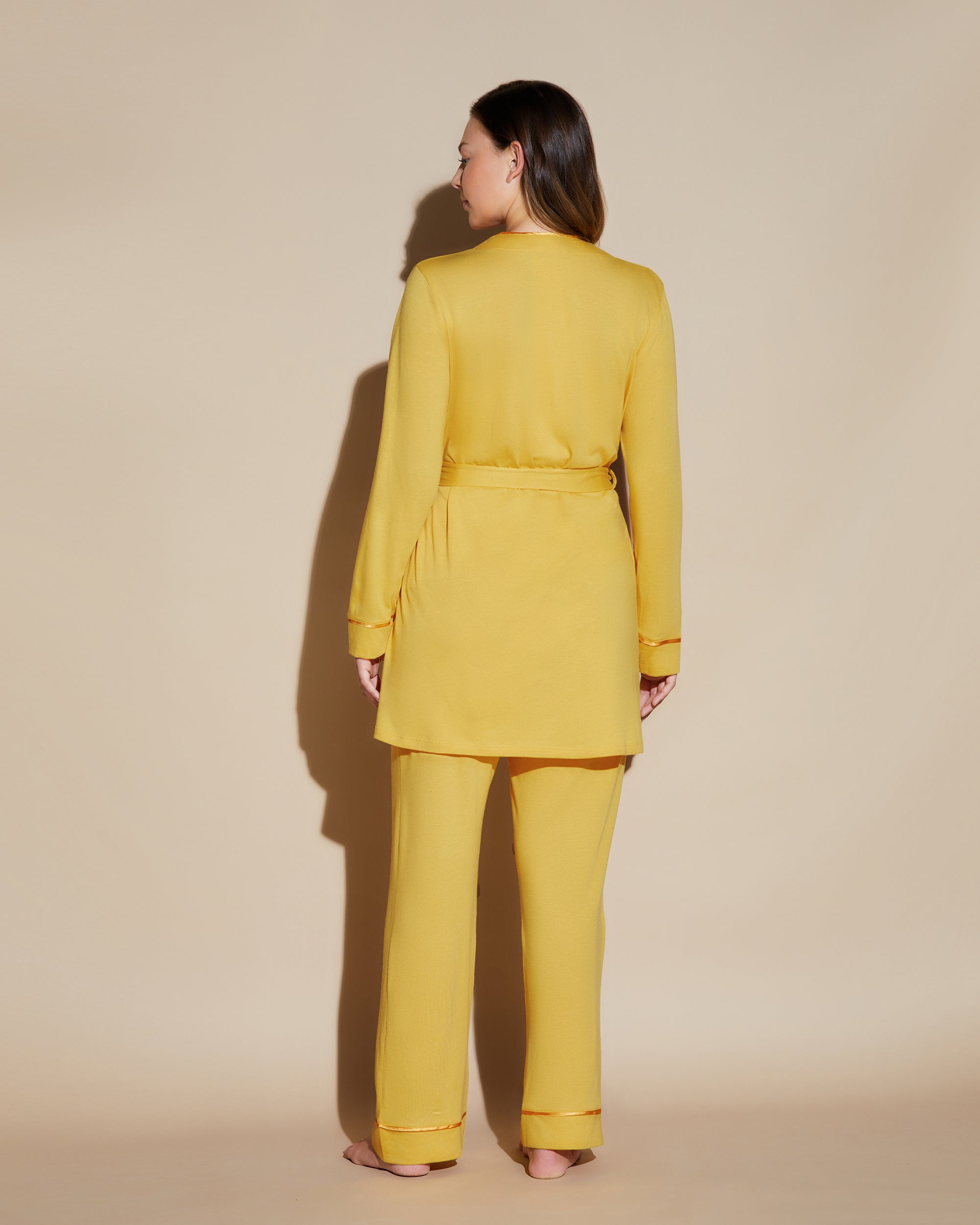 Jaune Ensemble - Bella Ensemble De Pyjama Caraco Dos Nageur, Robe De Chambre, Pantalon Curvy