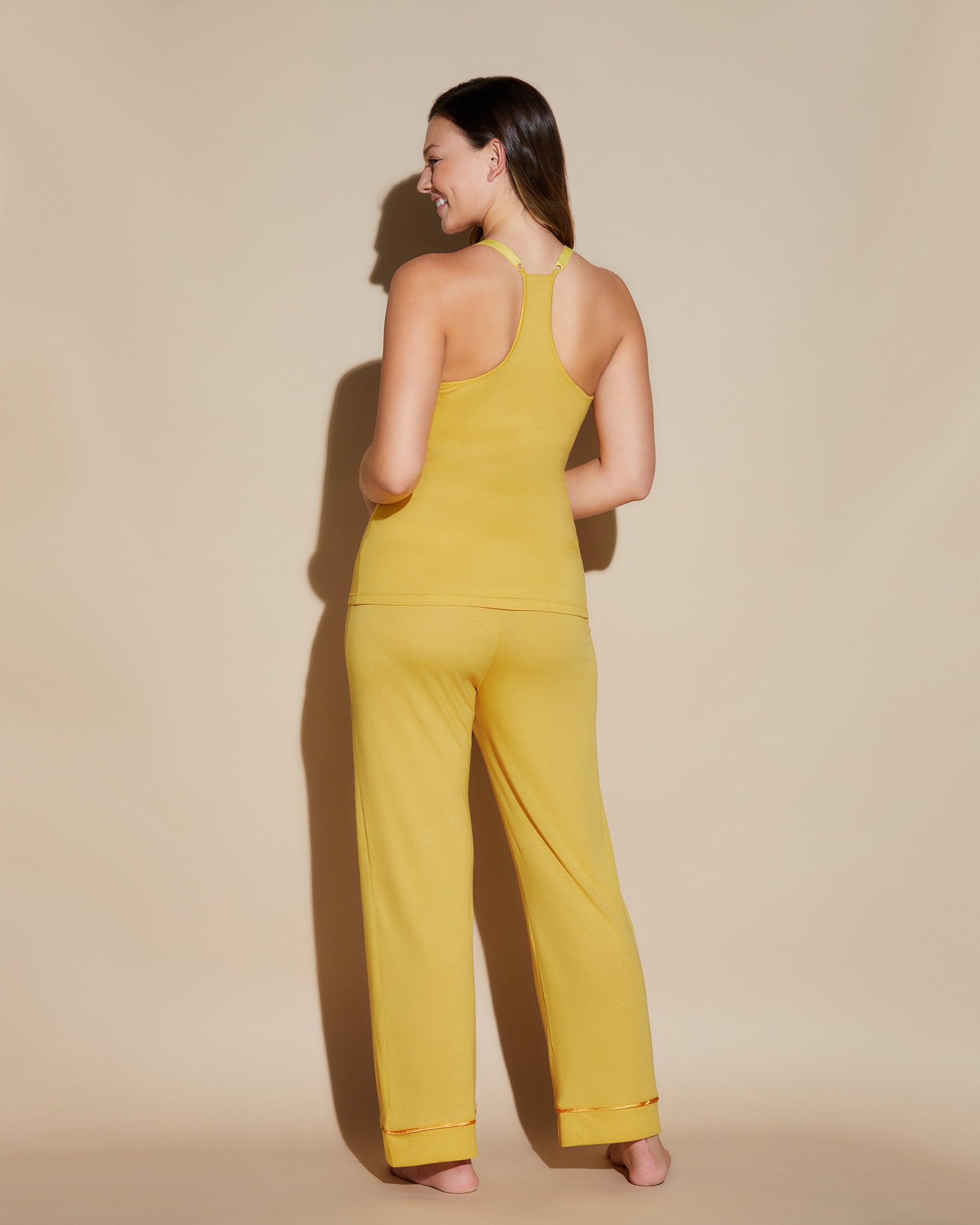 Jaune Ensemble - Bella Ensemble De Pyjama Caraco Dos Nageur, Robe De Chambre, Pantalon Curvy
