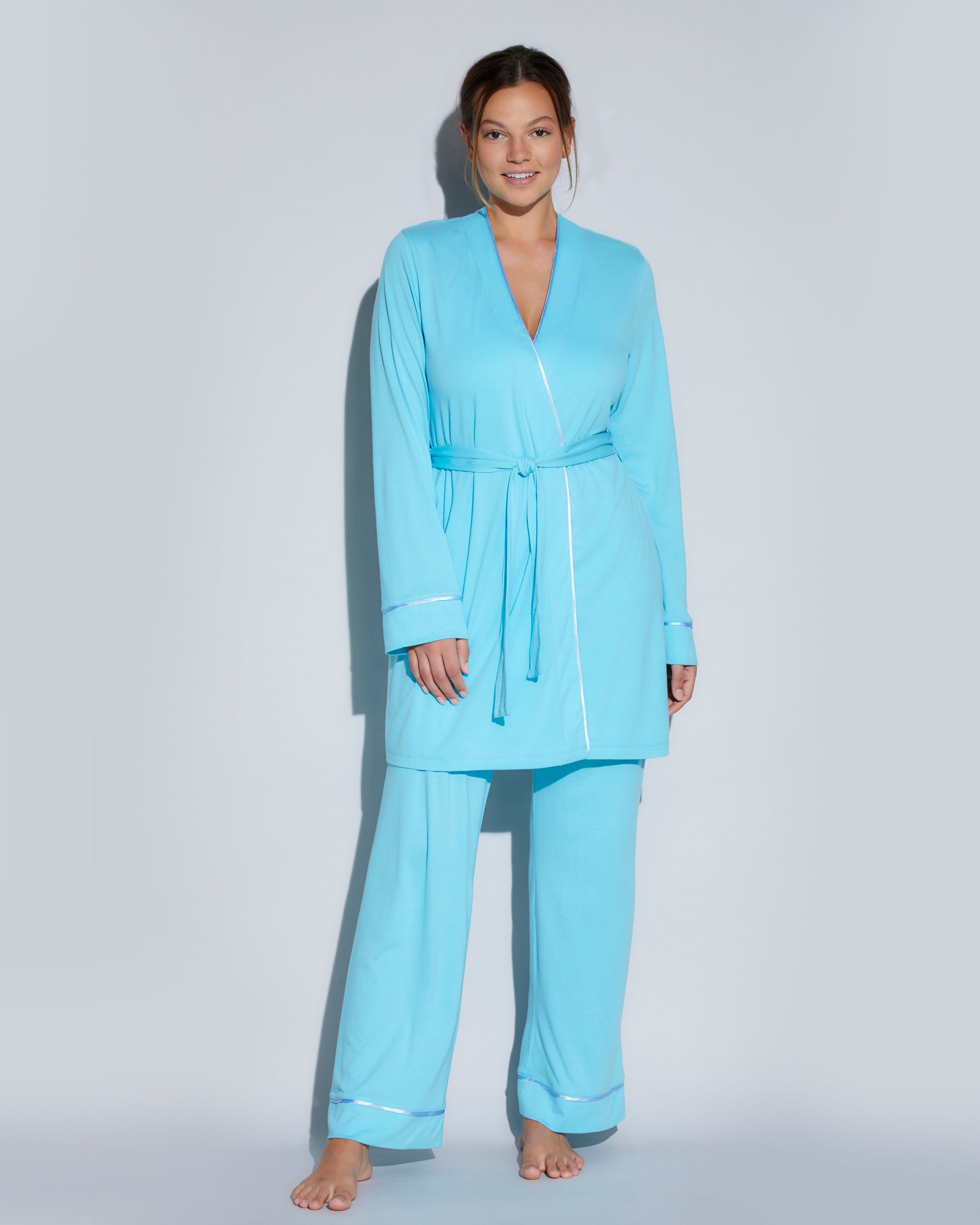 Verte Ensemble - Bella Ensemble De Pyjama Caraco Dos Nageur, Robe De Chambre, Pantalon Curvy