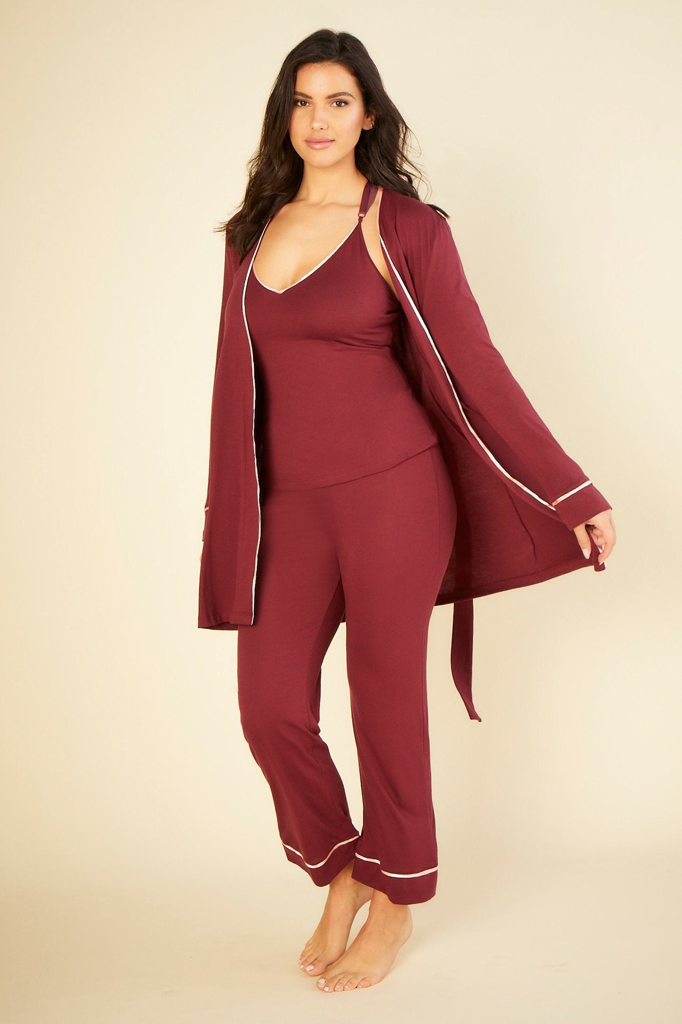 Rouge Ensemble - Bella Ensemble De Pyjama Caraco Dos Nageur, Robe De Chambre, Pantalon Curvy