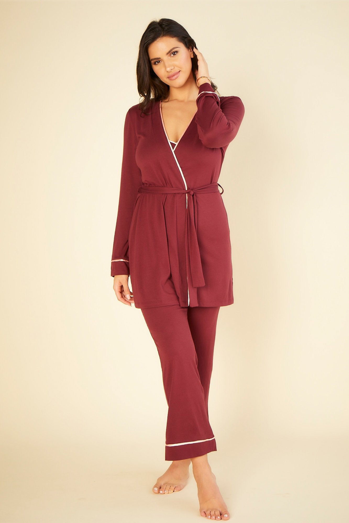 Rouge Ensemble - Bella Ensemble De Pyjama Caraco Dos Nageur, Robe De Chambre, Pantalon Curvy