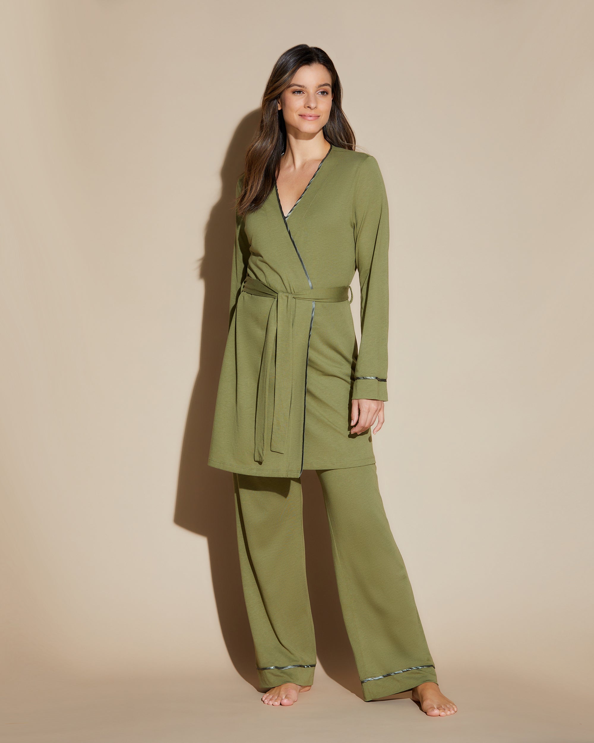 Green Set - Bella Racerback Camisole, Robe And Pant Pajama Set