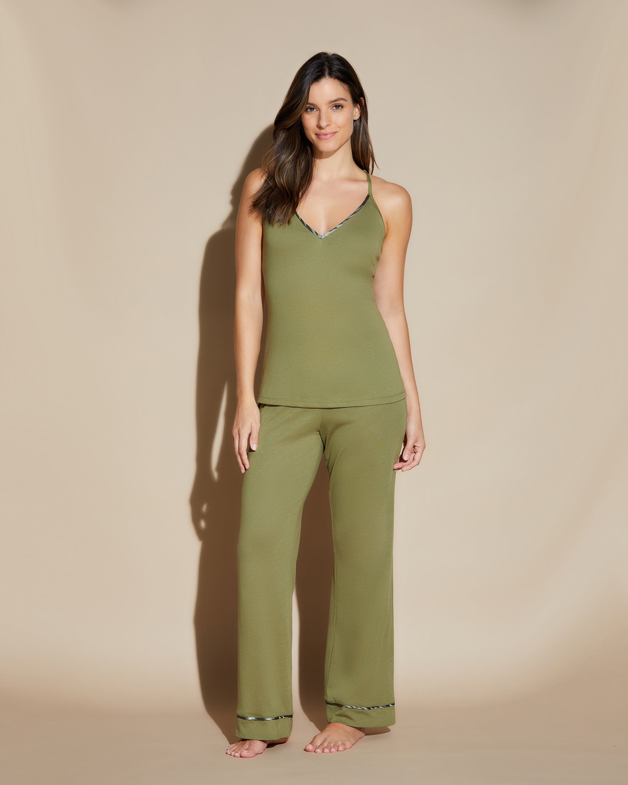 Verte Ensemble - Bella Ensemble De Pyjama Caraco Dos Nageur, Robe De Chambre Et Pantalon