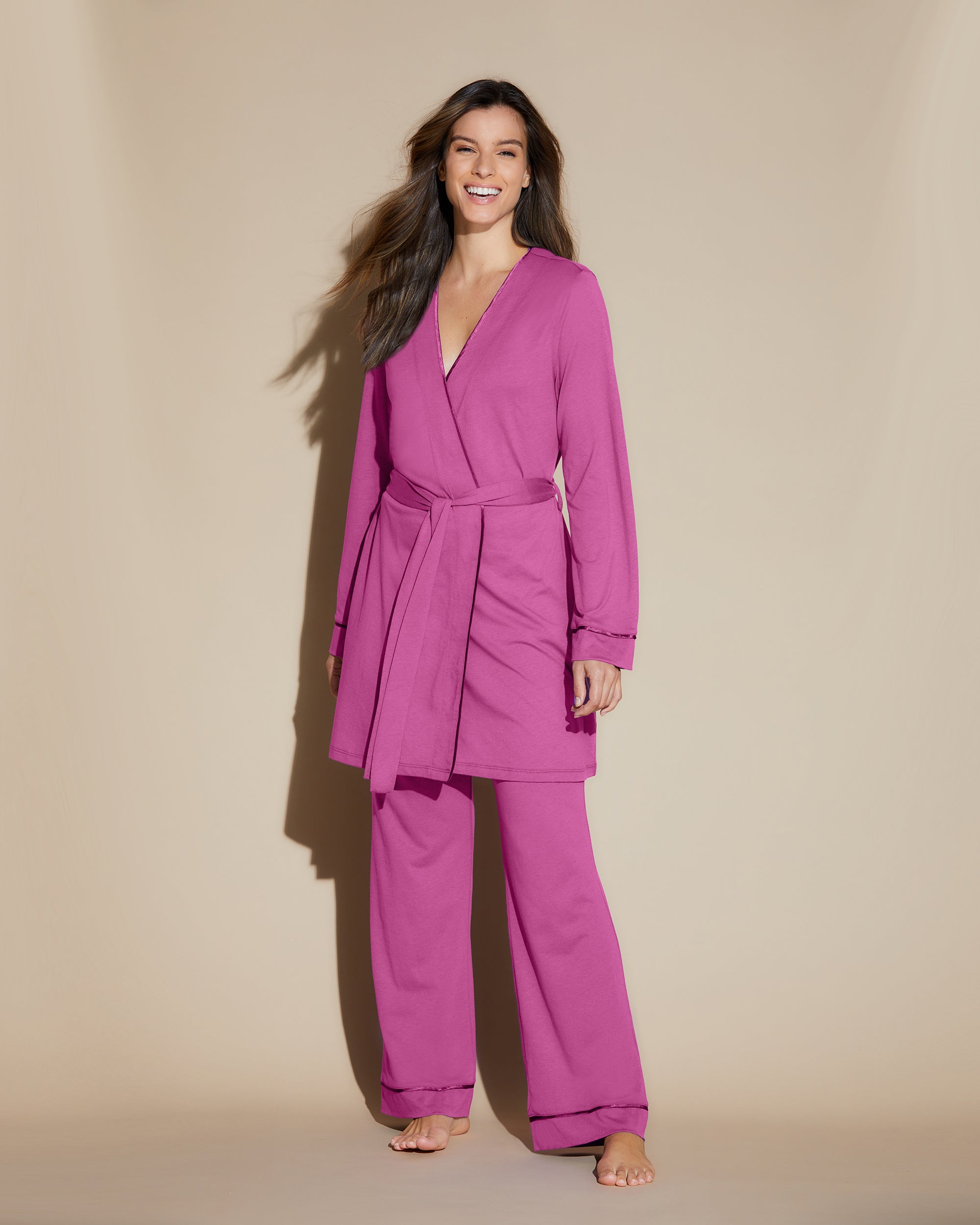 Rose Ensemble - Bella Ensemble De Pyjama Caraco Dos Nageur, Robe De Chambre Et Pantalon