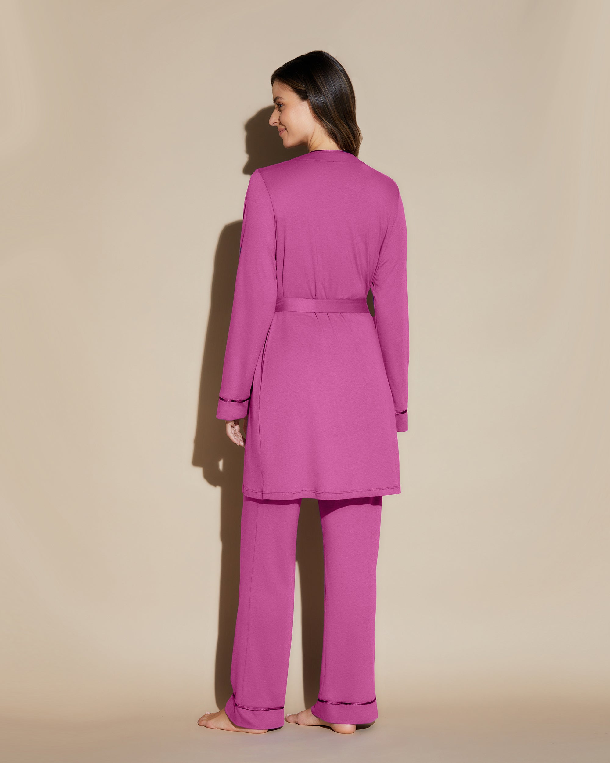 Pink Set - Bella Racerback Camisole, Robe And Pant Pajama Set