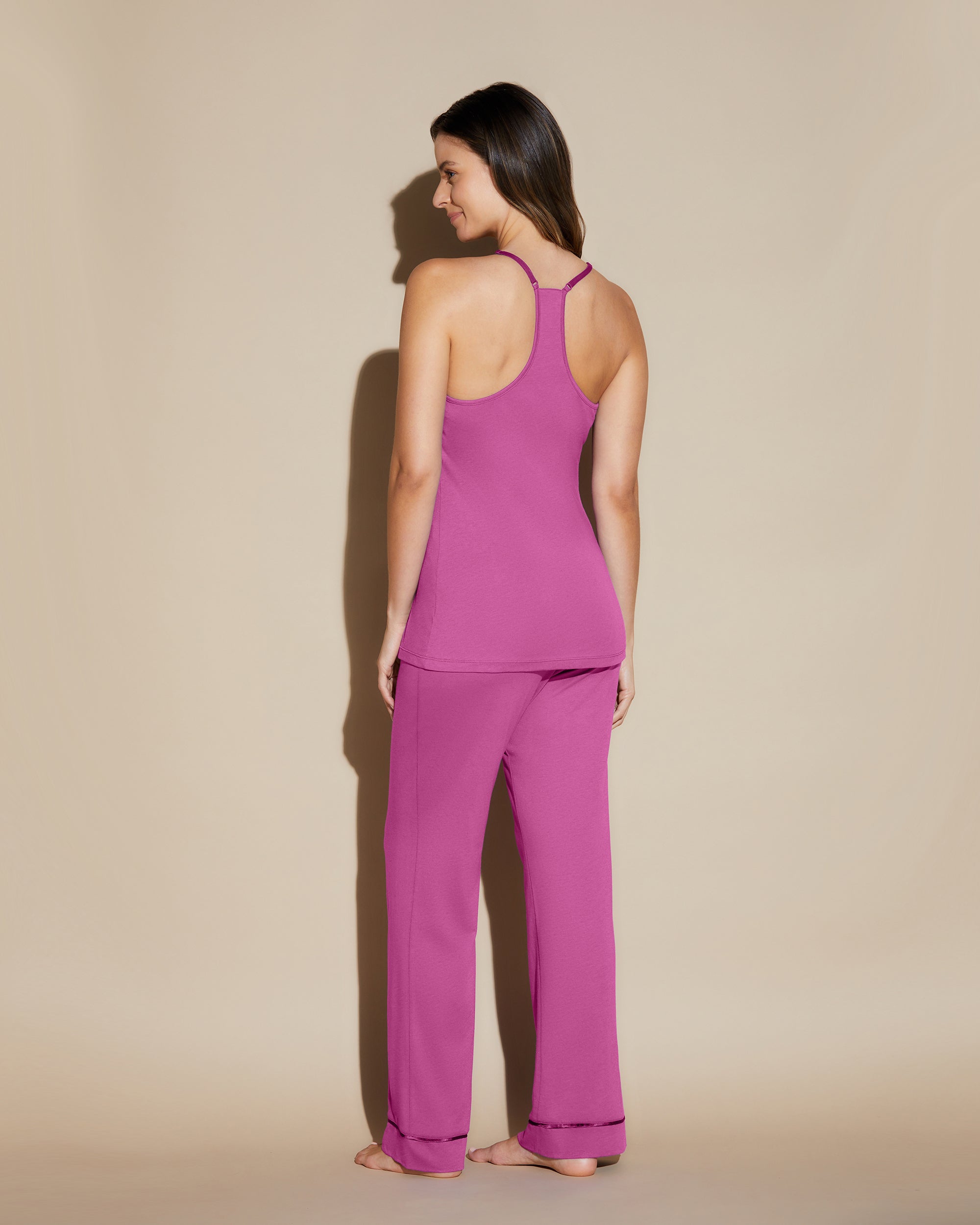 Rosa Set - Bella Racerback-Camisole, Morgenmantel Und Pyjama-Hose Im Set