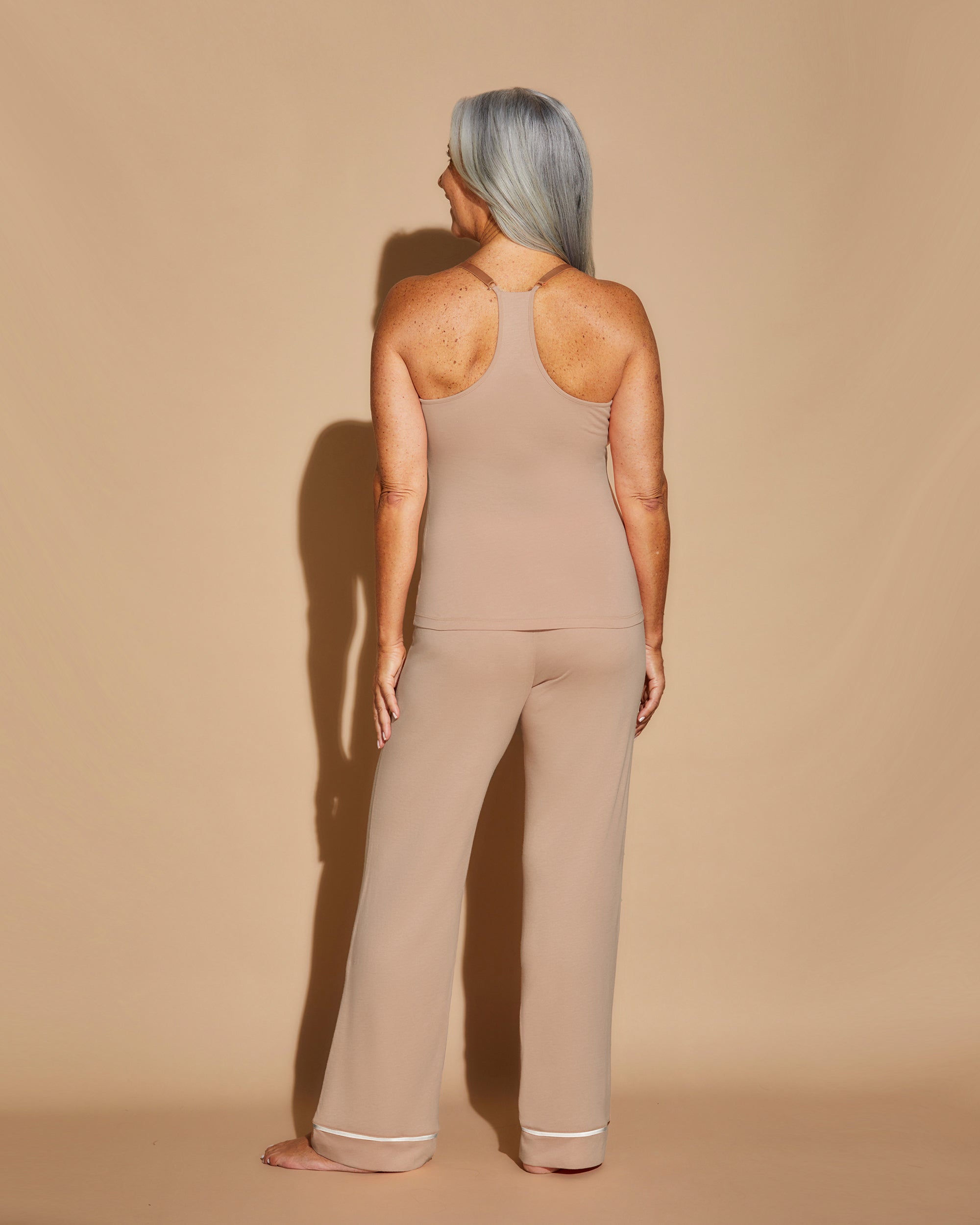 Beige Set - Bella Racerback Camisole, Robe And Pant Pajama Set