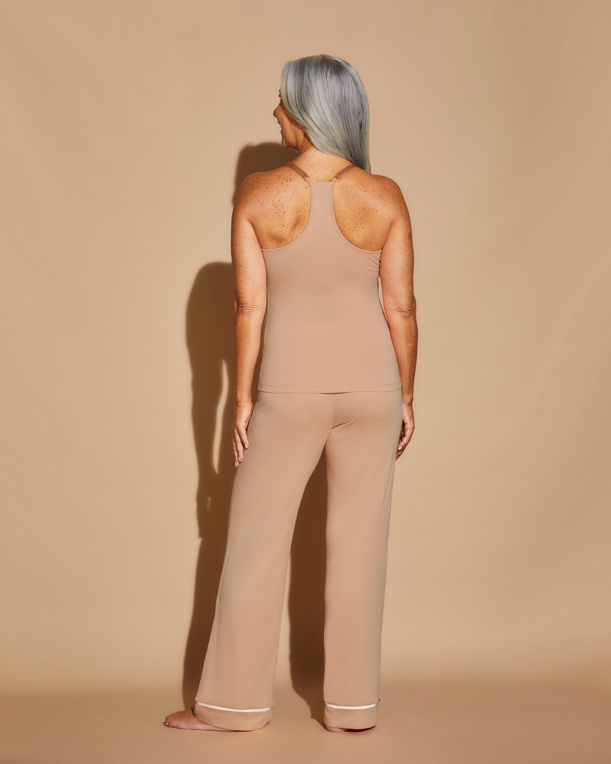 Marron Ensemble - Bella Ensemble De Pyjama Caraco Dos Nageur, Robe De Chambre Et Pantalon