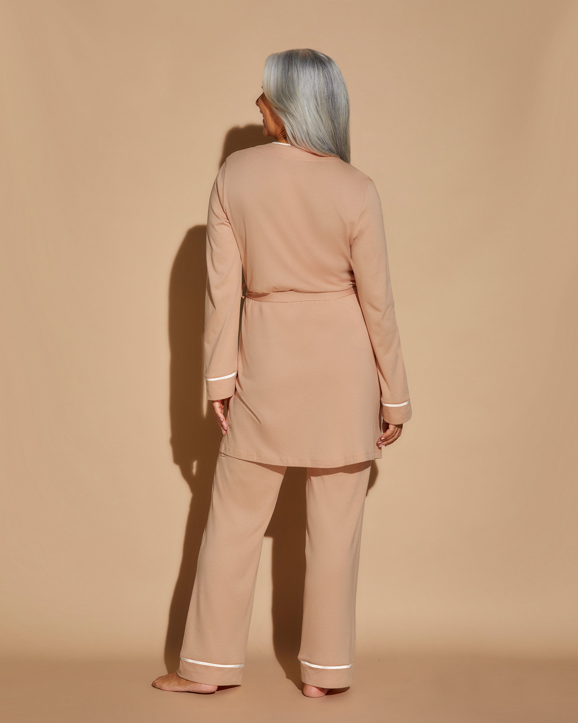 Marron Ensemble - Bella Ensemble De Pyjama Caraco Dos Nageur, Robe De Chambre Et Pantalon