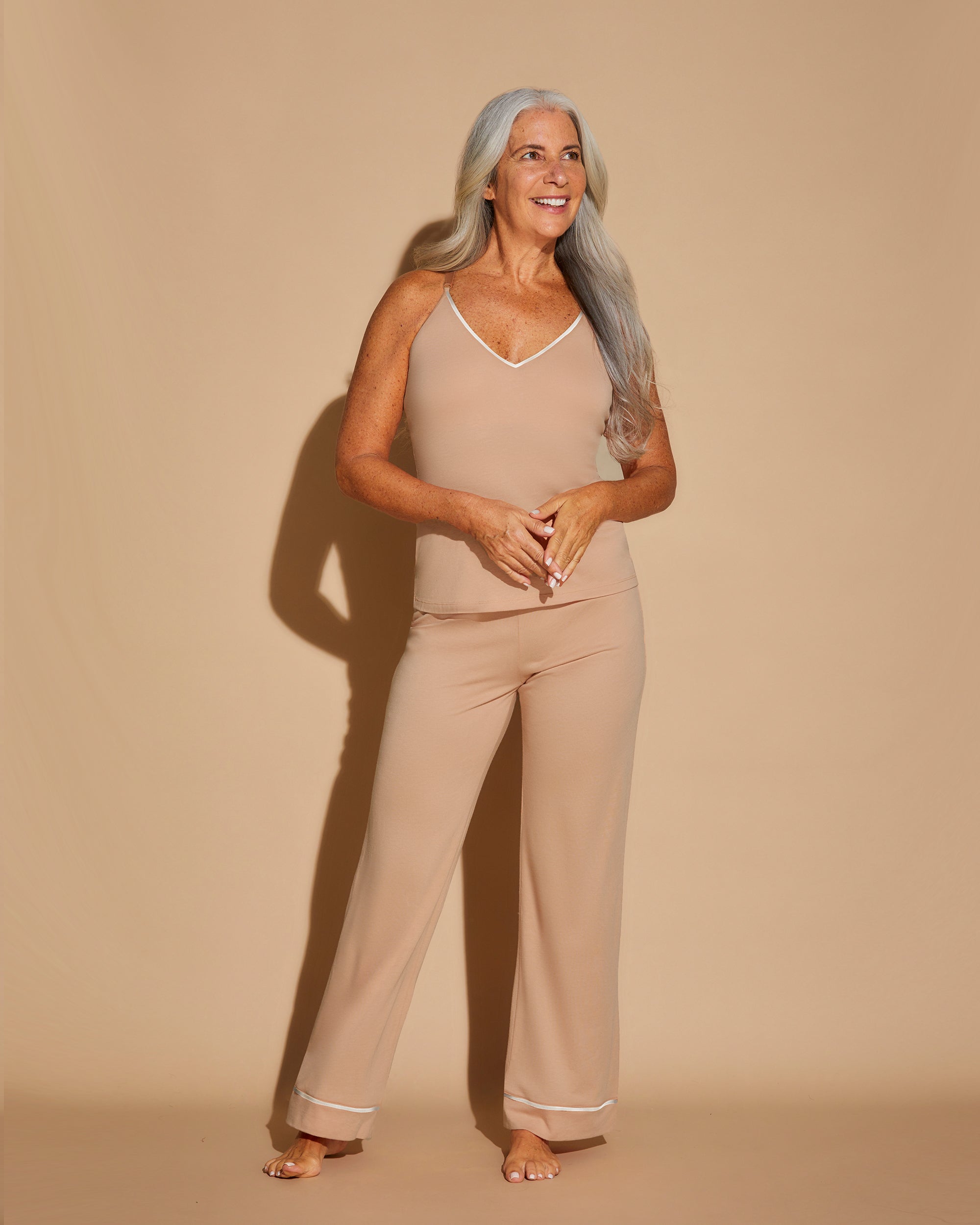 Marron Ensemble - Bella Ensemble De Pyjama Caraco Dos Nageur, Robe De Chambre Et Pantalon