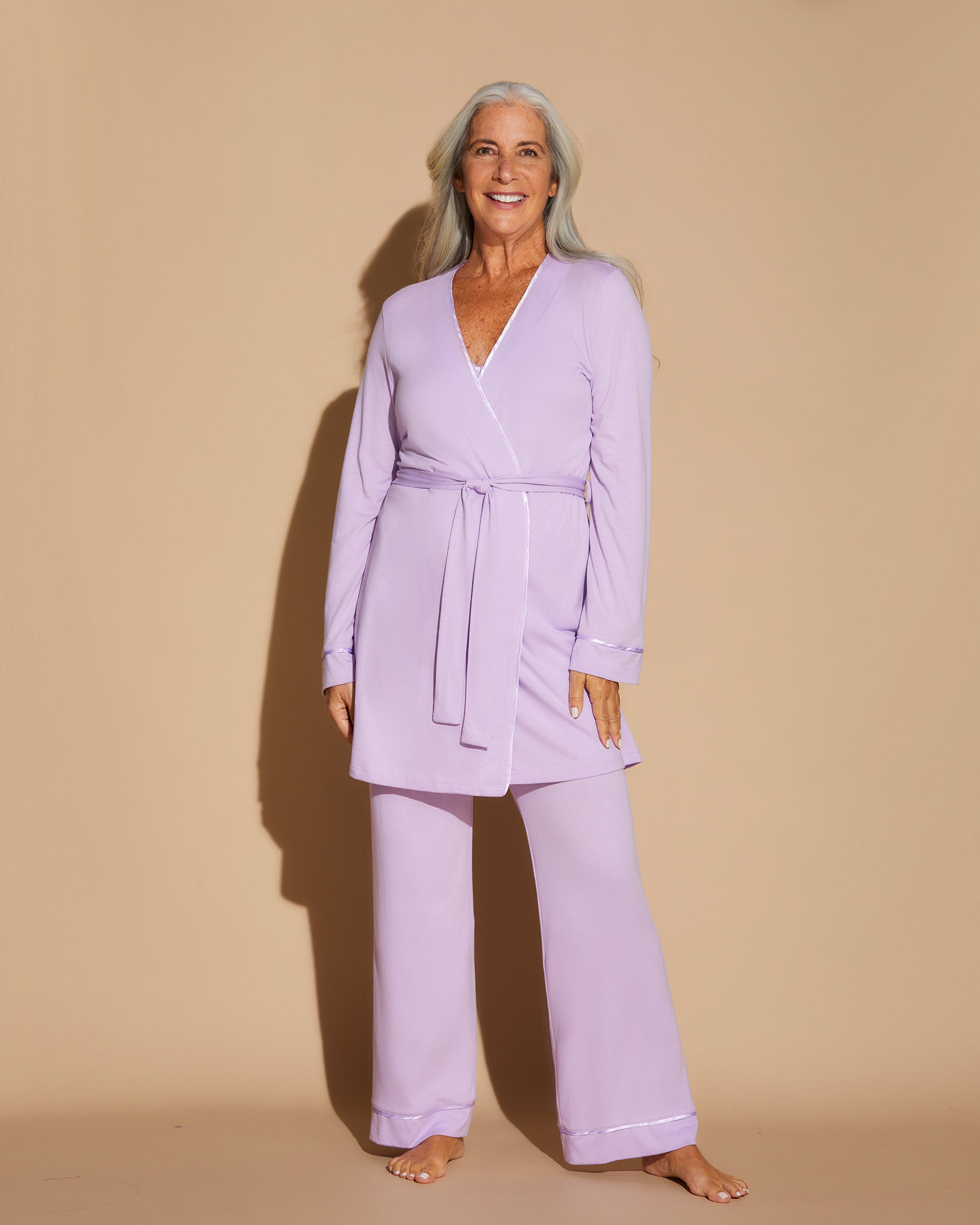 Purple Set - Bella Racerback Camisole, Robe And Pant Pajama Set