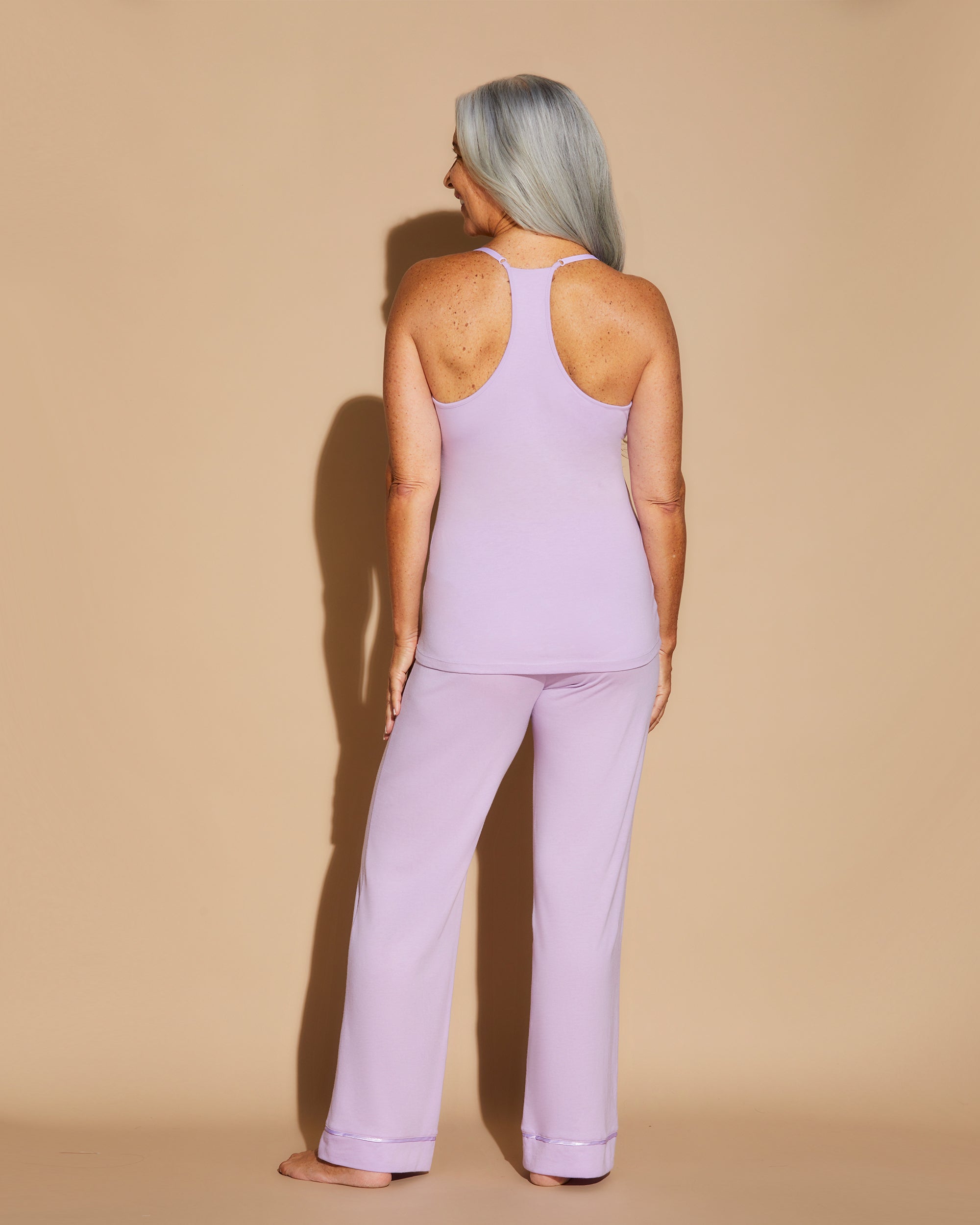 Lila Set - Bella Racerback-Camisole, Morgenmantel Und Pyjama-Hose Im Set