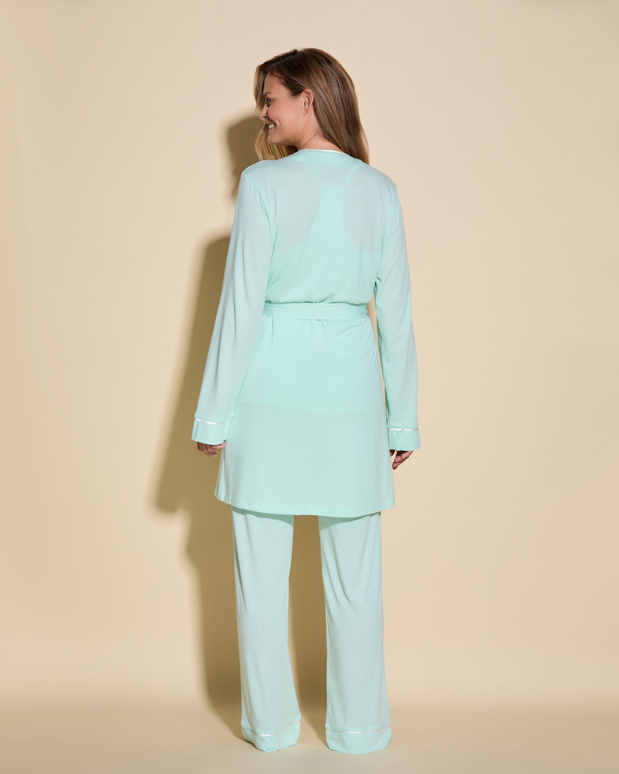 Blau Set - Bella Racerback-Camisole, Morgenmantel Und Pyjama-Hose Im Set