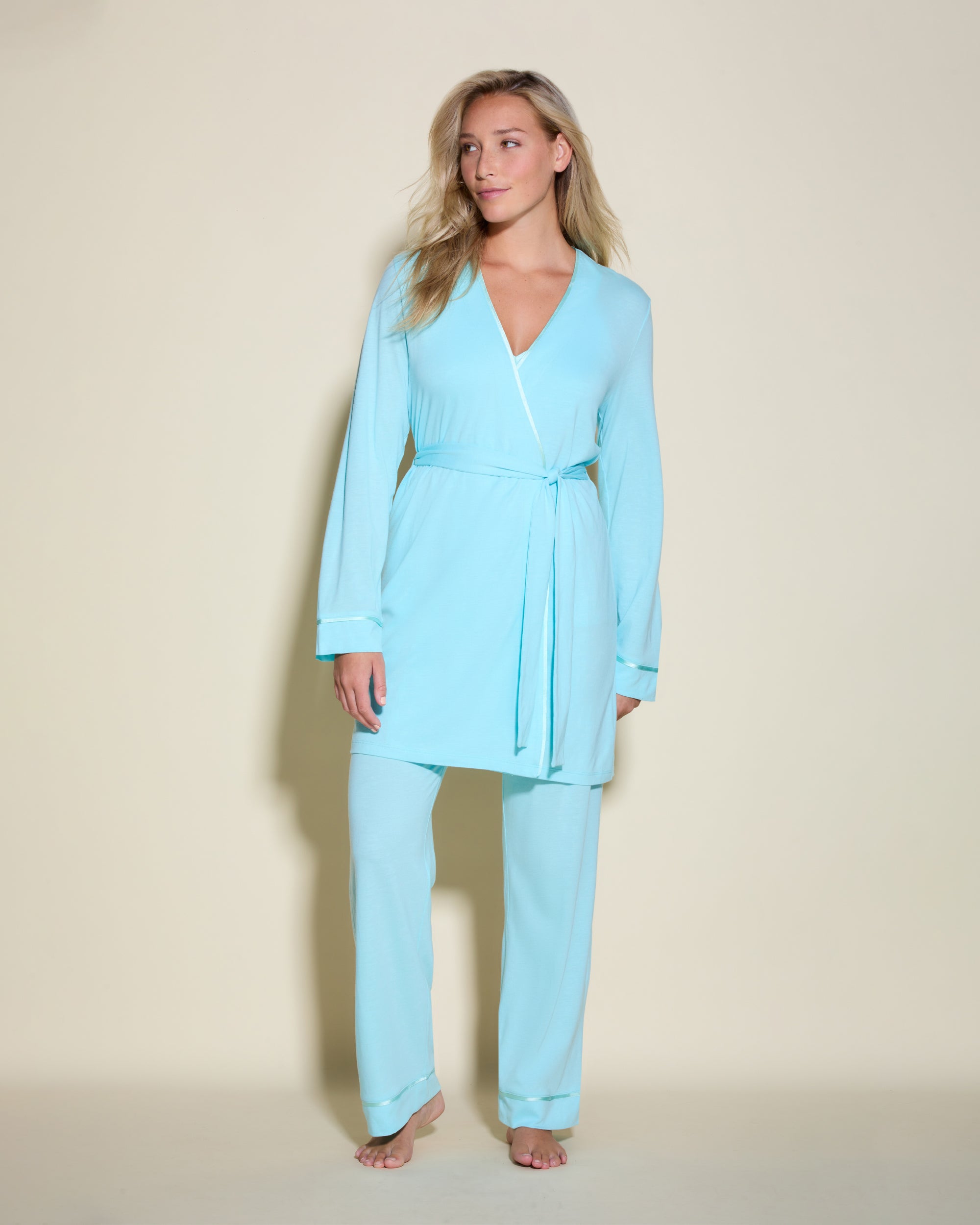 Bleue Ensemble - Bella Ensemble De Pyjama Caraco Dos Nageur, Robe De Chambre Et Pantalon