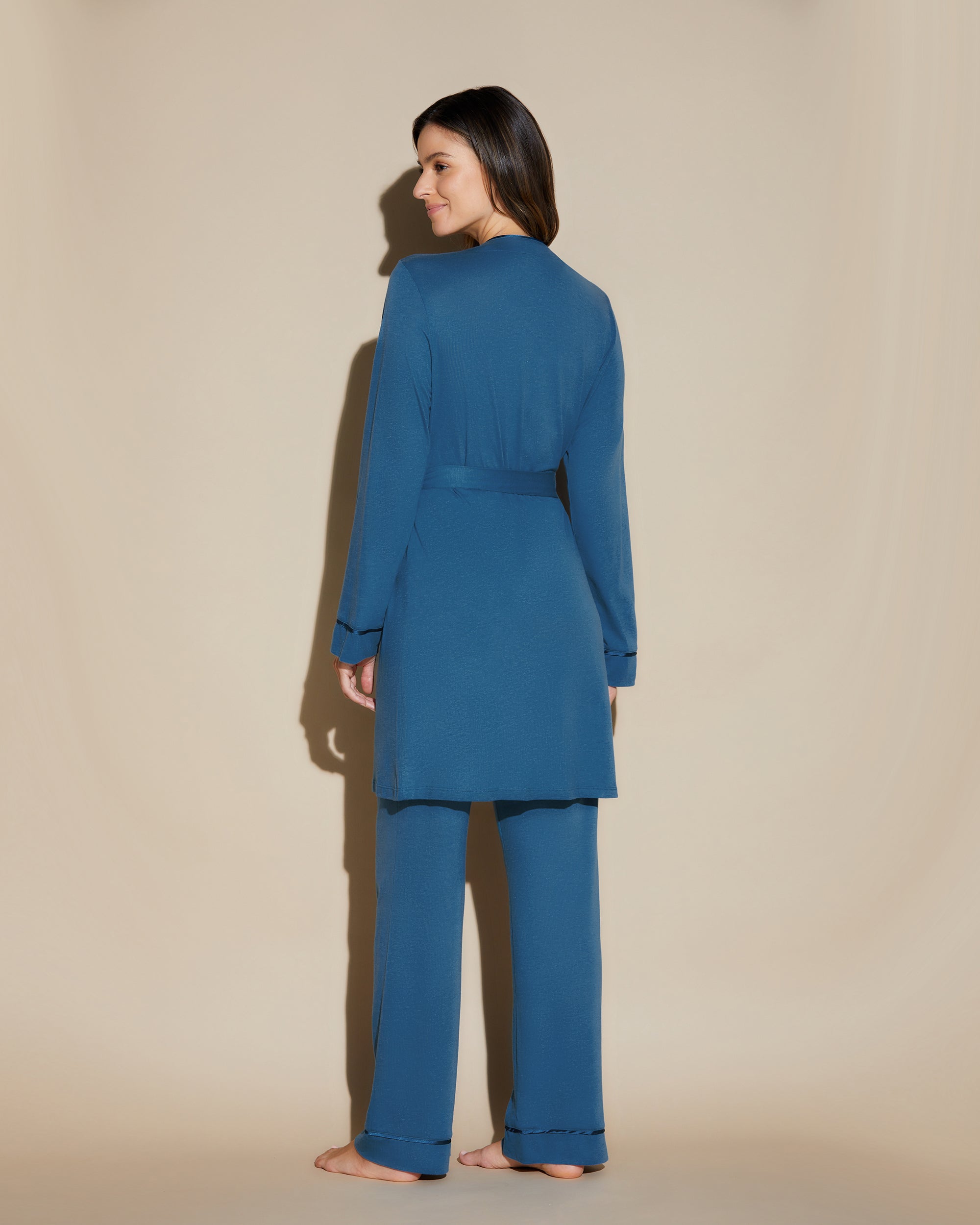 Bleue Ensemble - Bella Ensemble De Pyjama Caraco Dos Nageur, Robe De Chambre Et Pantalon