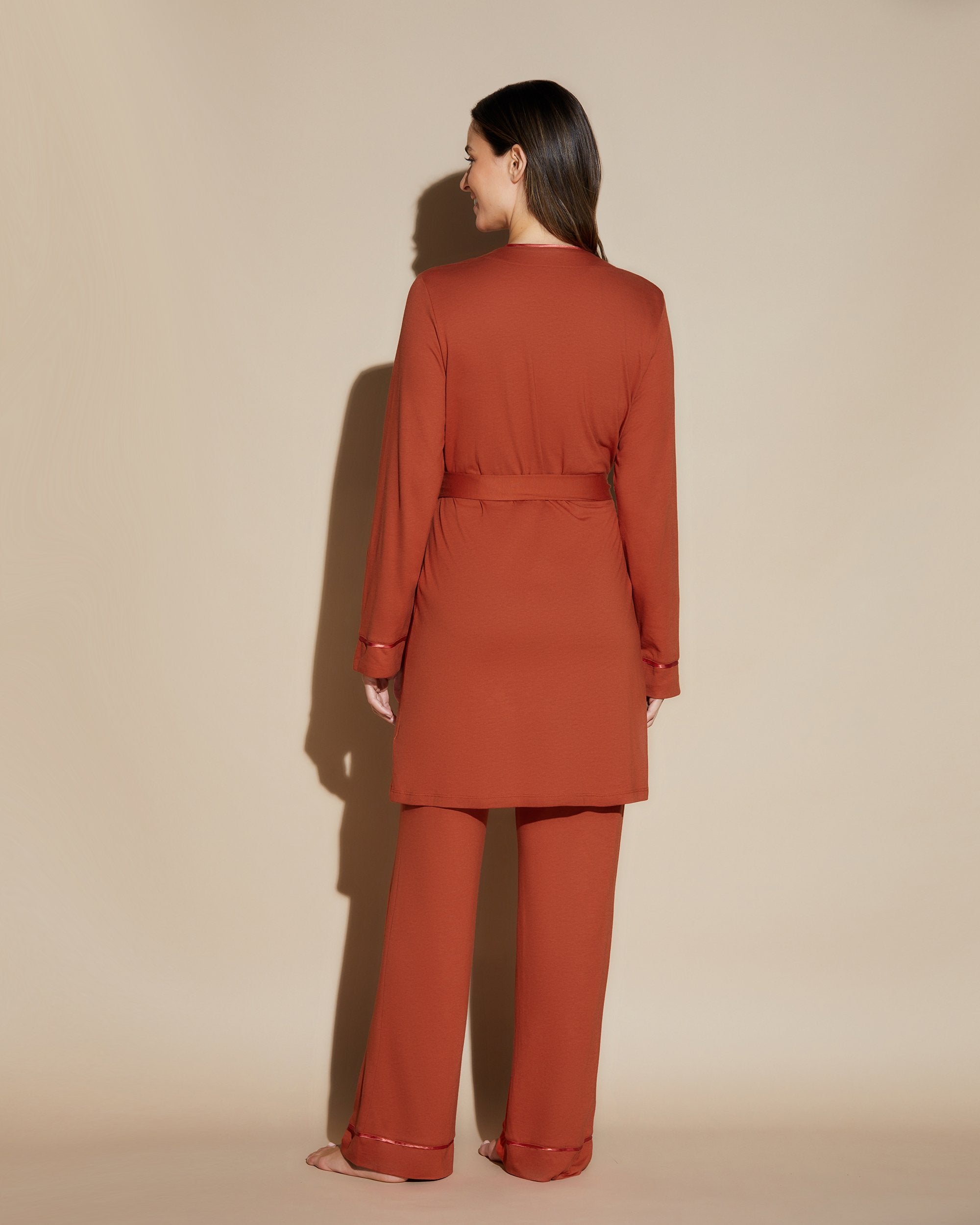 Orange Ensemble - Bella Ensemble De Pyjama Caraco Dos Nageur, Robe De Chambre Et Pantalon