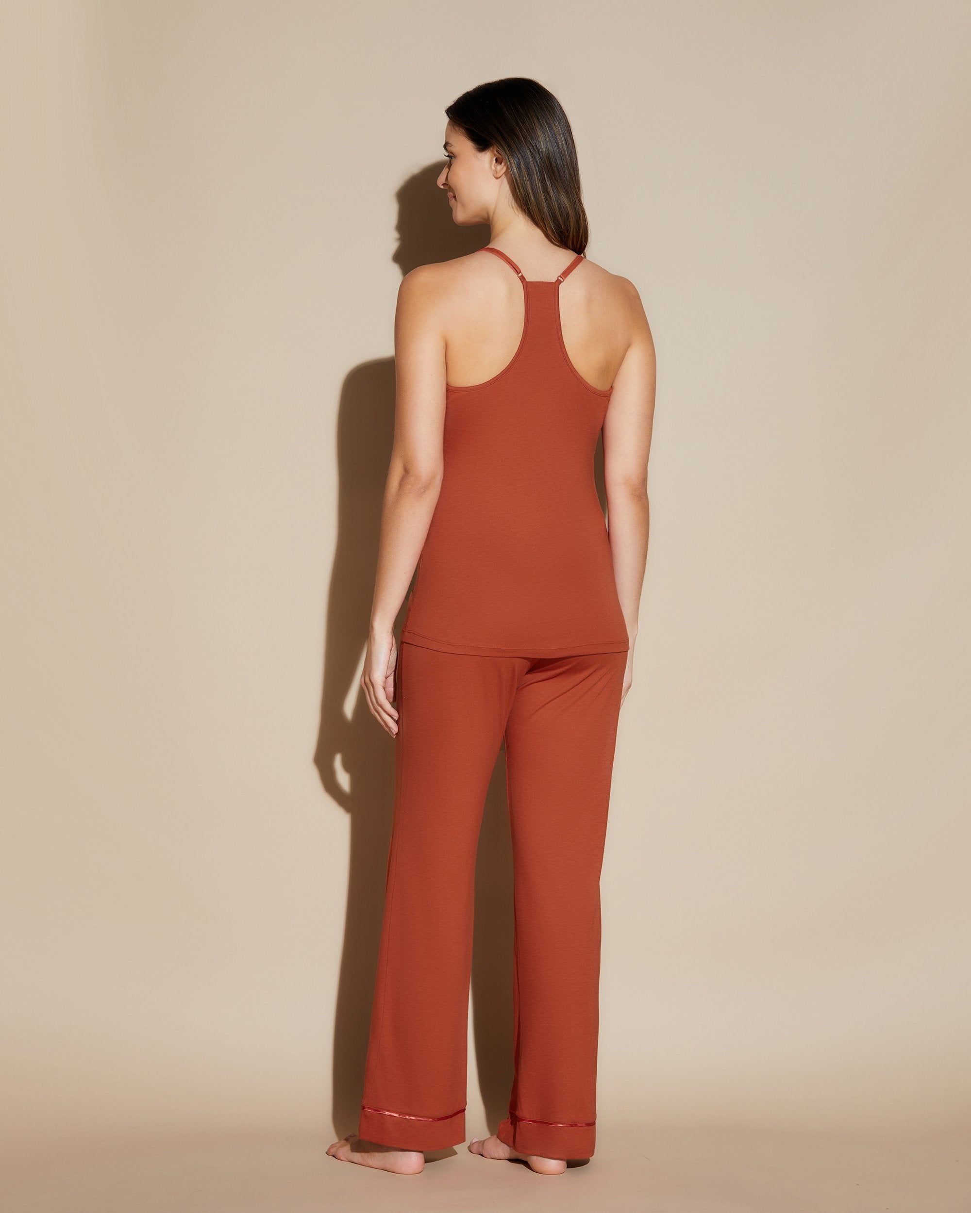 Orange Ensemble - Bella Ensemble De Pyjama Caraco Dos Nageur, Robe De Chambre Et Pantalon