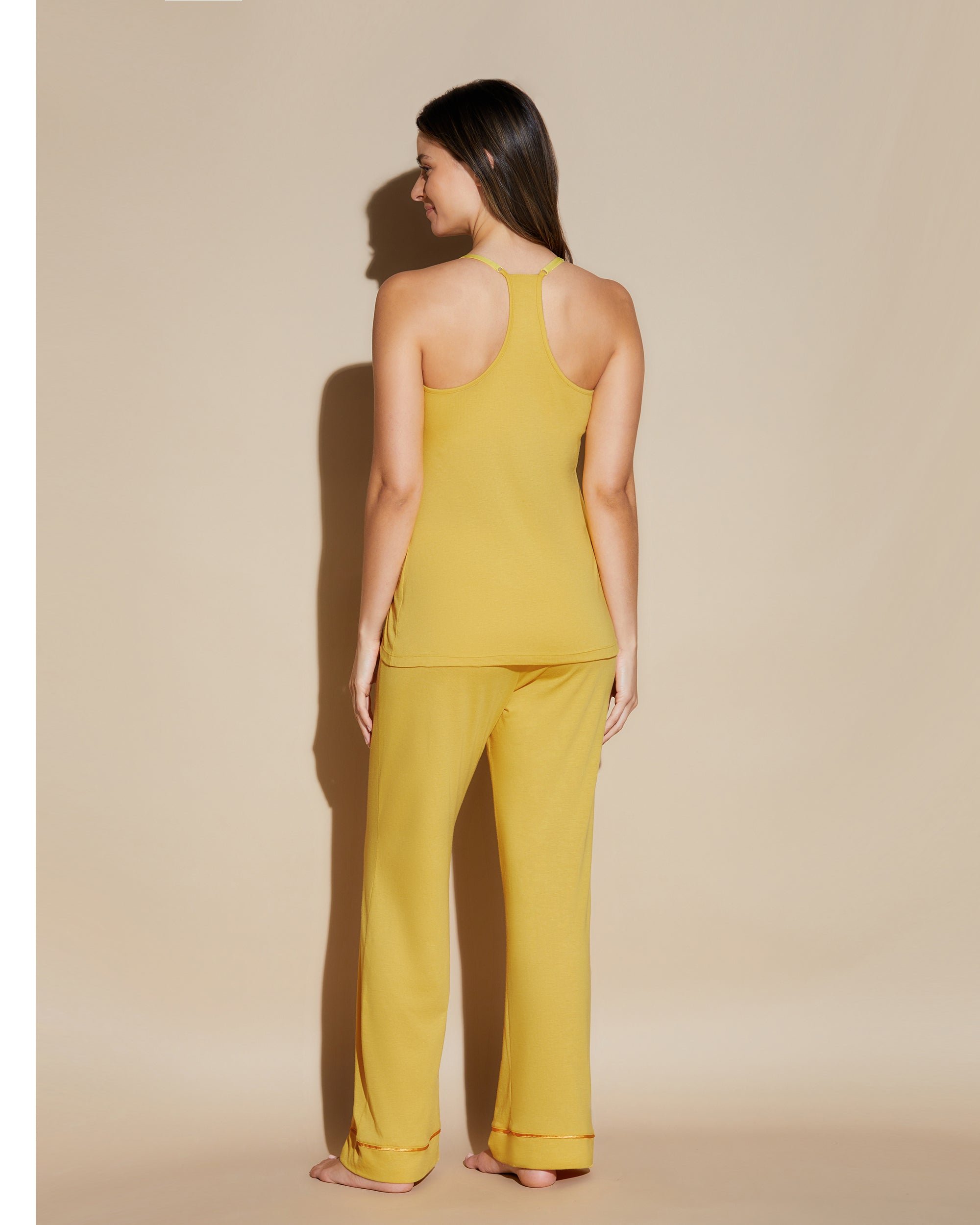 Yellow Set - Bella Racerback Camisole, Robe And Pant Pajama Set