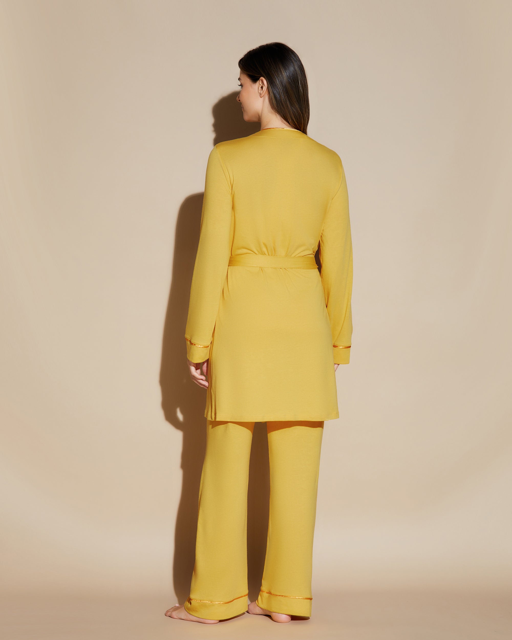 Yellow Set - Bella Racerback Camisole, Robe And Pant Pajama Set