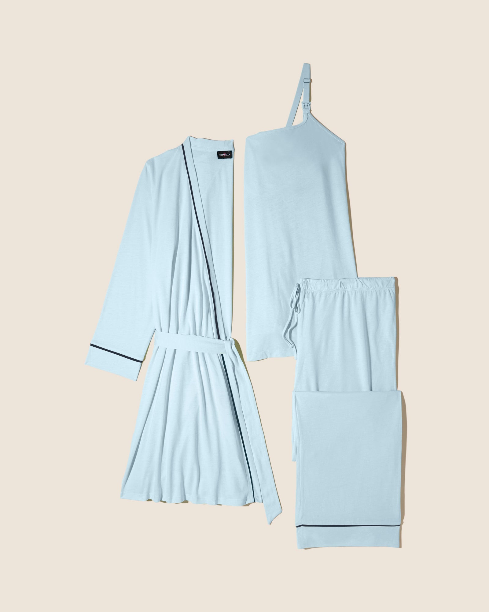 Blue Set - Bella Nursing 3 Piece Pajama Set With Robe