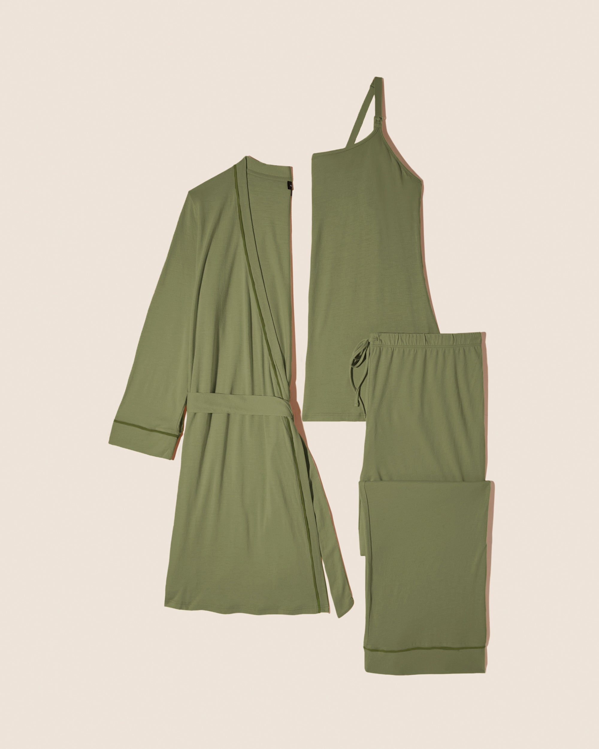 Grün Set - Bella Pyjama-Set Für Schwangere, 3-Teilig, Mit Bademantel