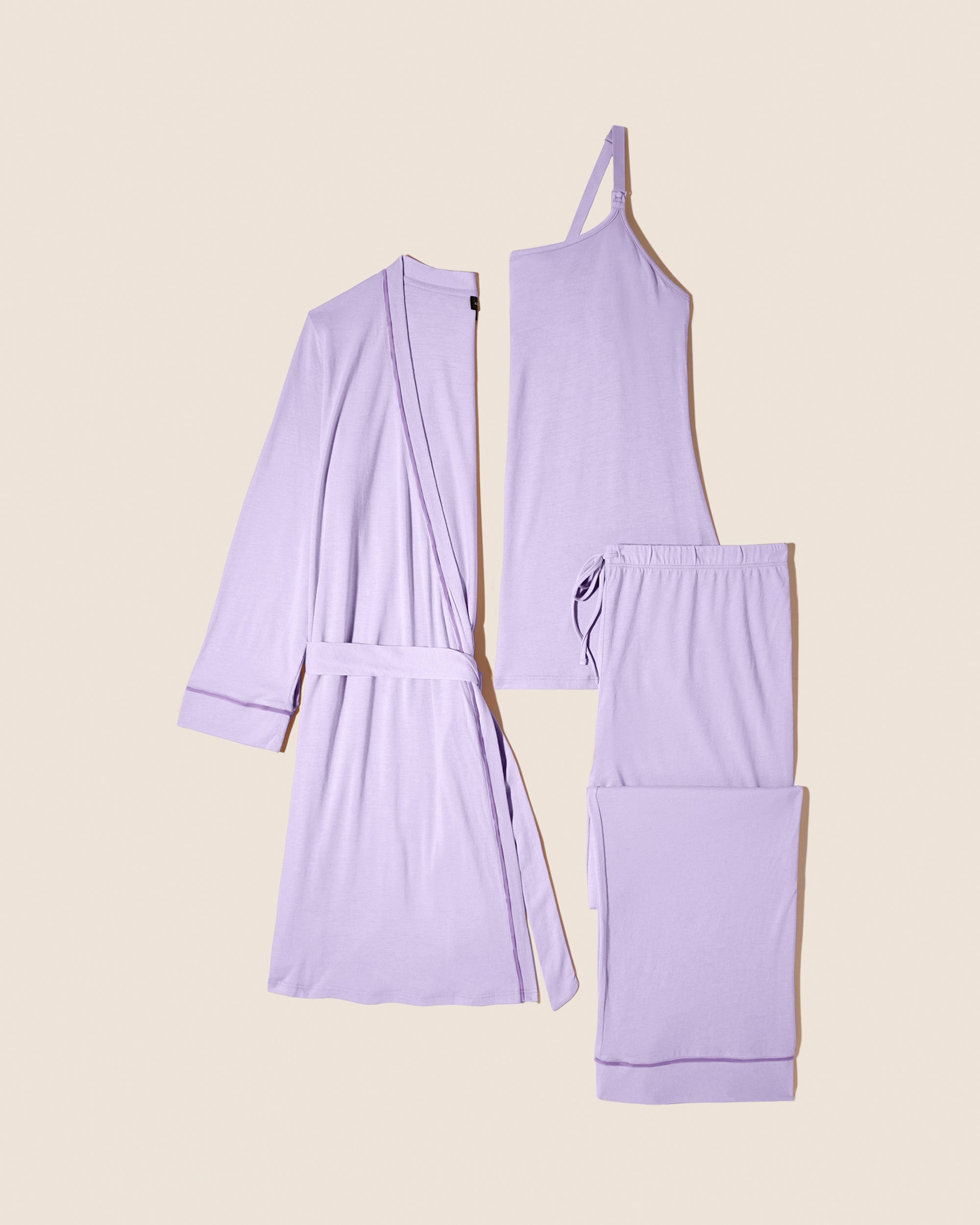 Púrpura Conjuntos - Bella Conjunto De Pijama Para Lactancia De 3 Piezas Con Bata