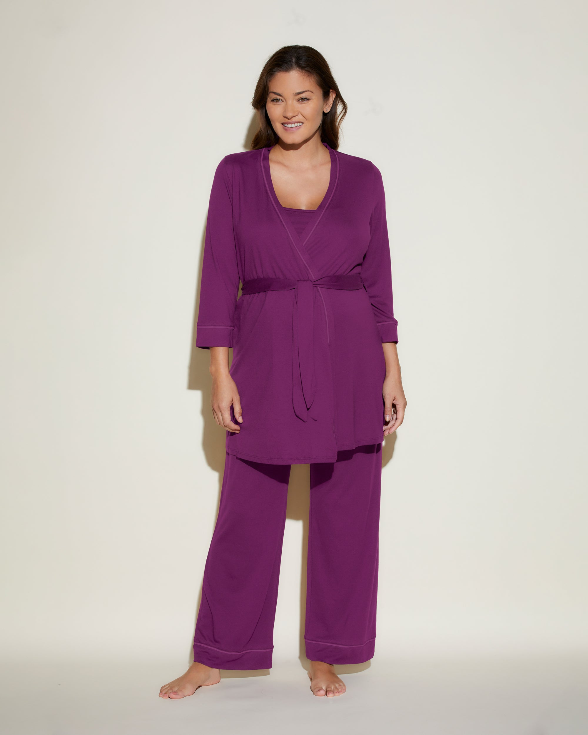 Lila Set - Bella Pyjama-Set Für Schwangere, 3-Teilig, Mit Bademantel