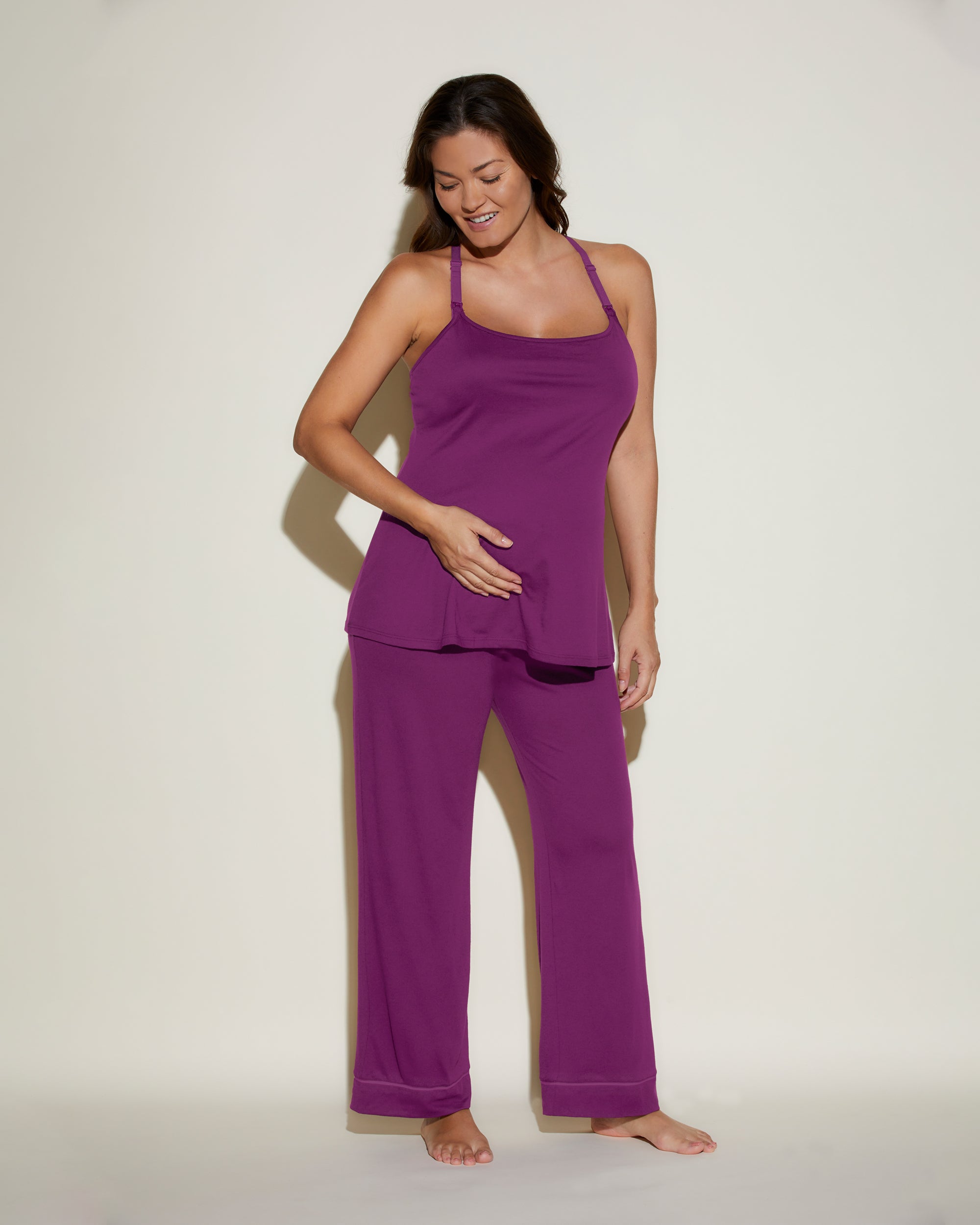Lila Set - Bella Pyjama-Set Für Schwangere, 3-Teilig, Mit Bademantel