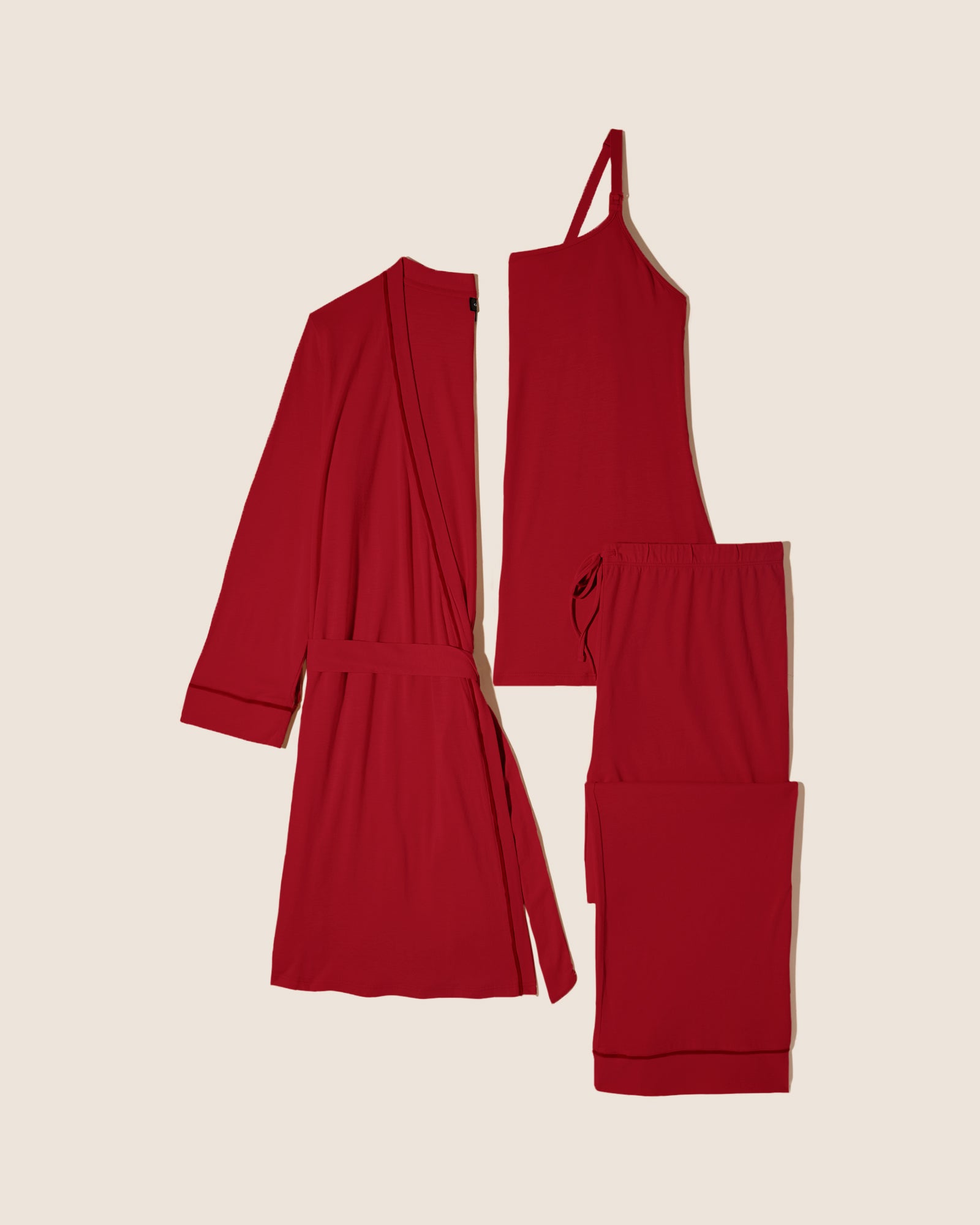 Red Set - Bella Nursing 3 Piece Pajama Set With Robe