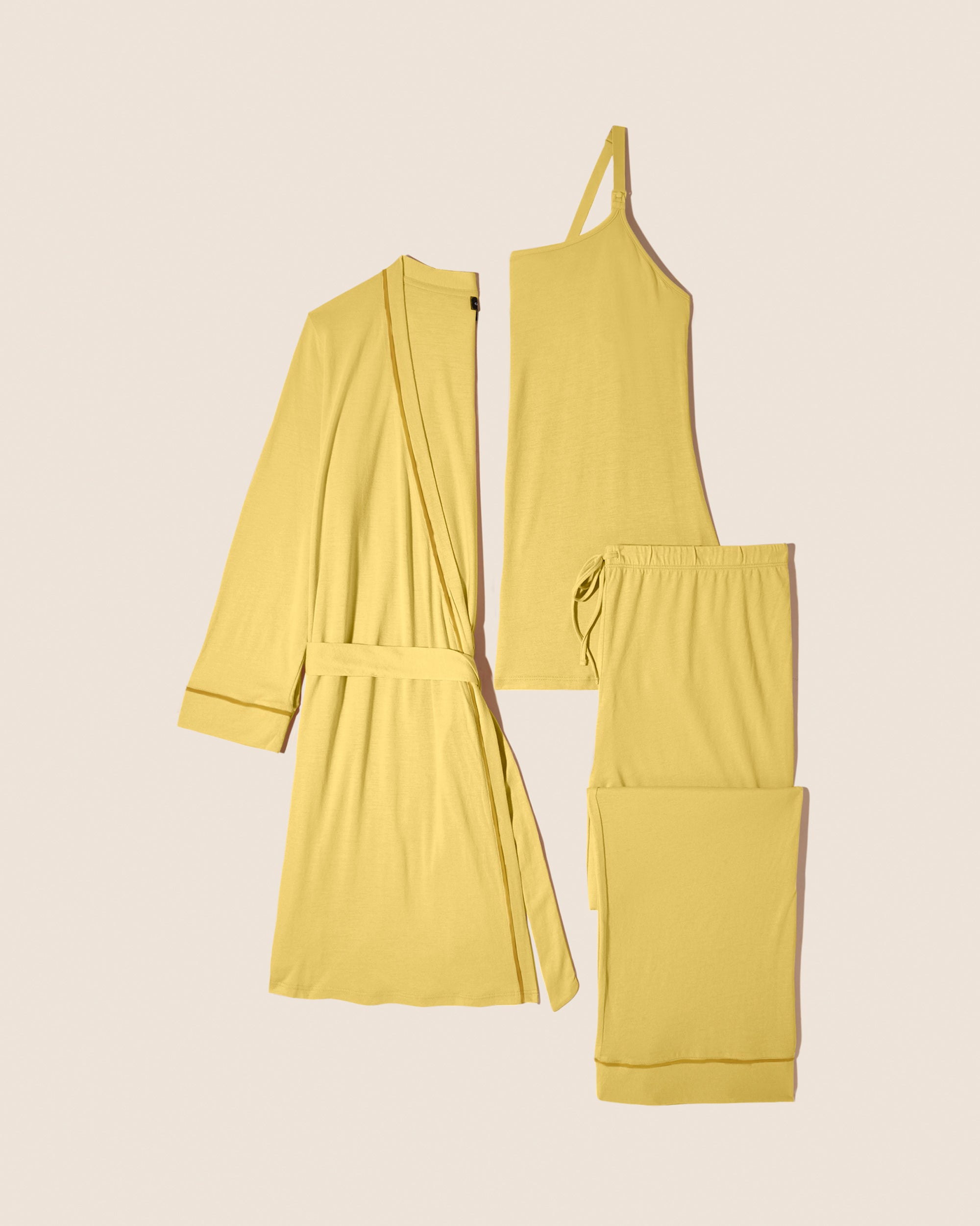 Gelb Set - Bella Pyjama-Set Für Schwangere, 3-Teilig, Mit Bademantel